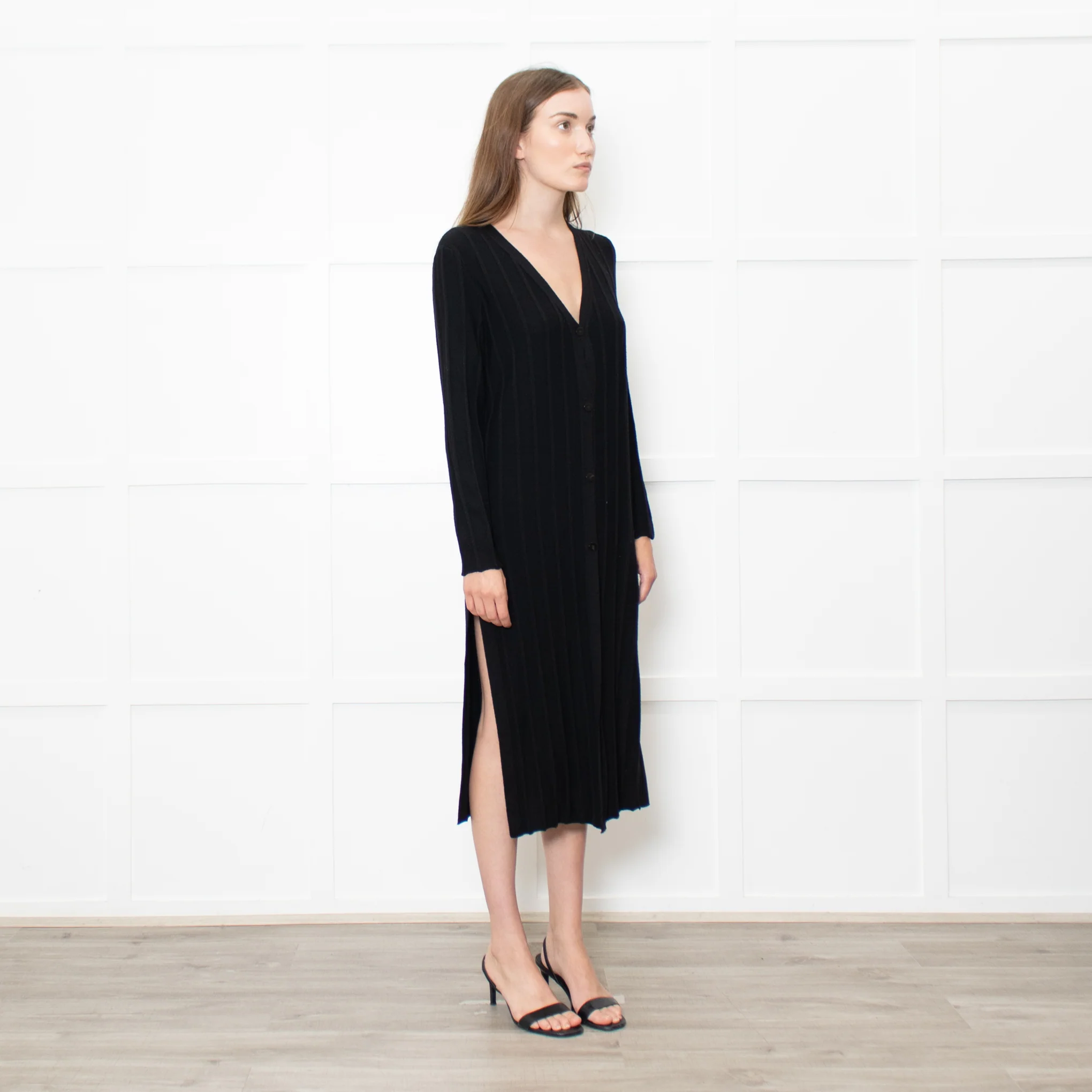 Theory Jumbo Rib Black Button Up Knitted Dress - Image 7