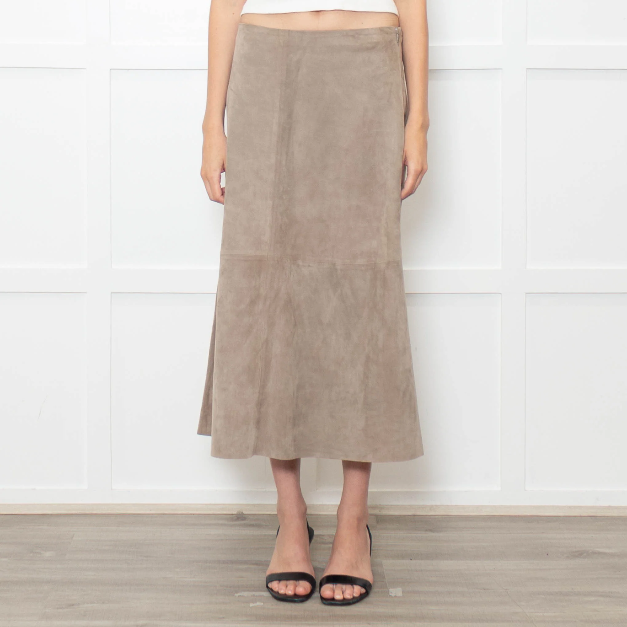 Theory Mushroom Tone Suede Aline Skirt - Image 2