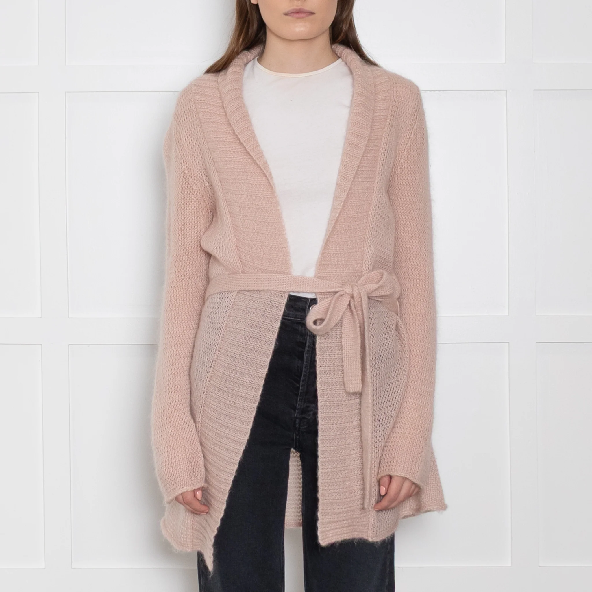 Theory Pale Dusty Pink Mohair Cardigan With Belt - Image 2