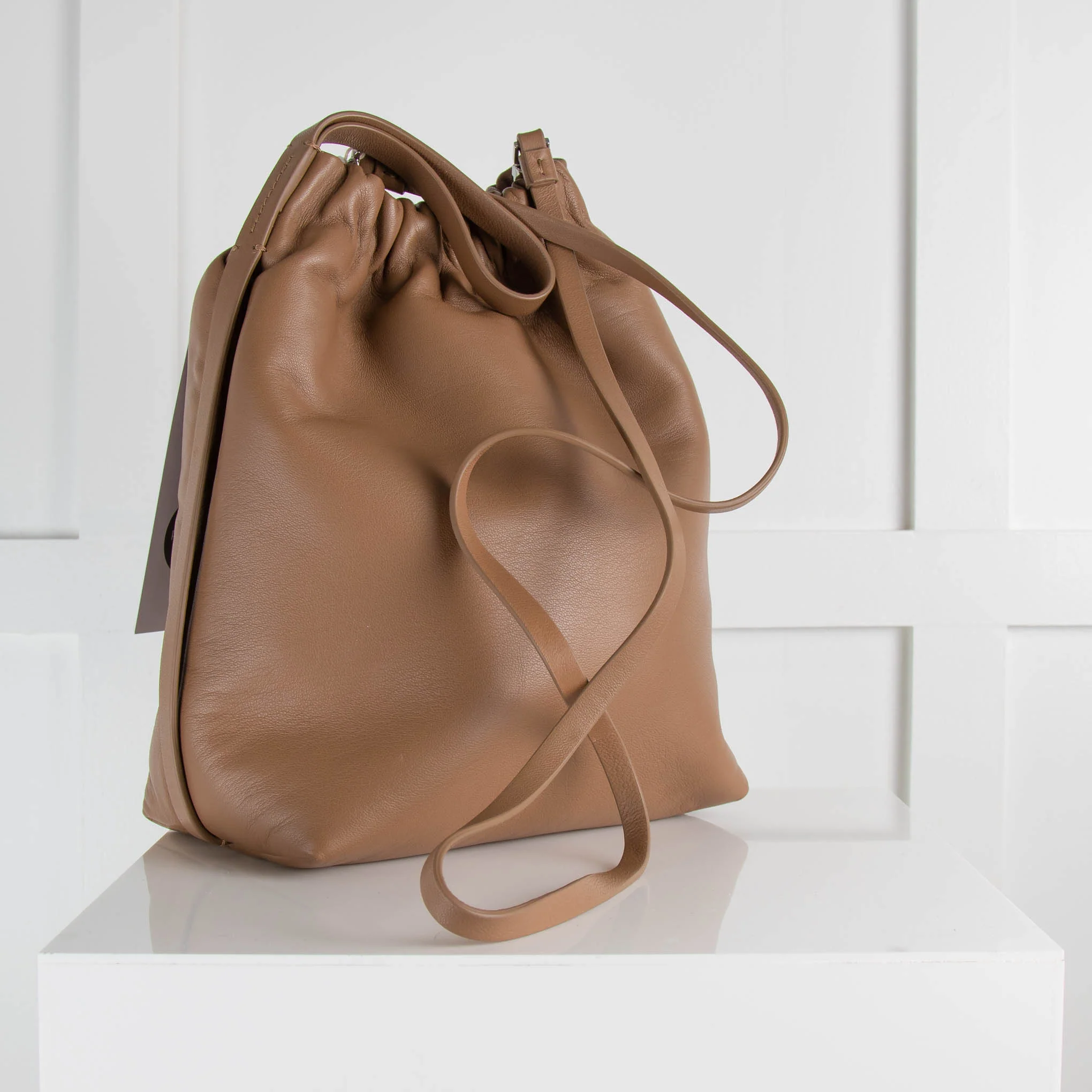 Theory Tan Leather Wrist Bag with Cross Body Strap - Image 2