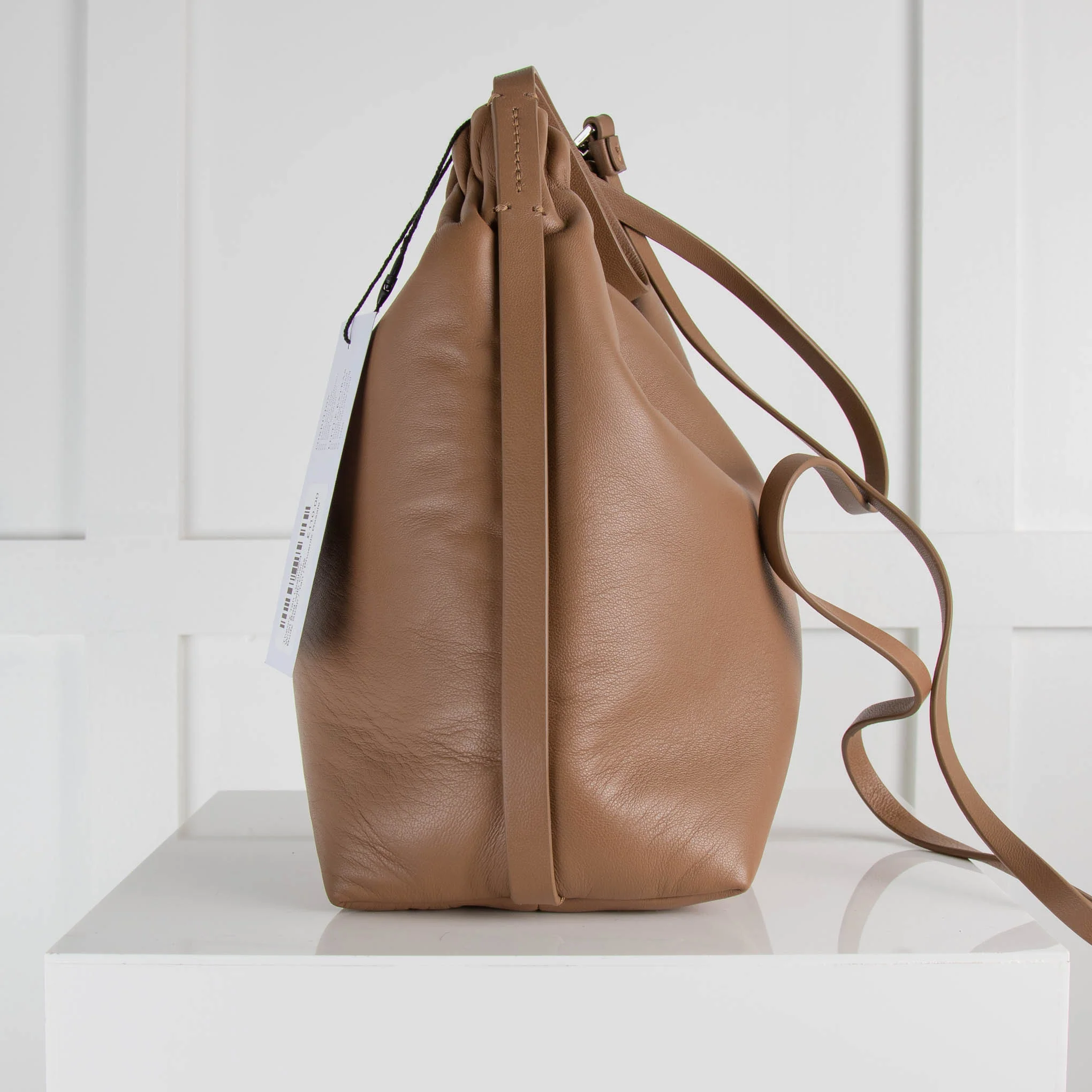 Theory Tan Leather Wrist Bag with Cross Body Strap - Image 3