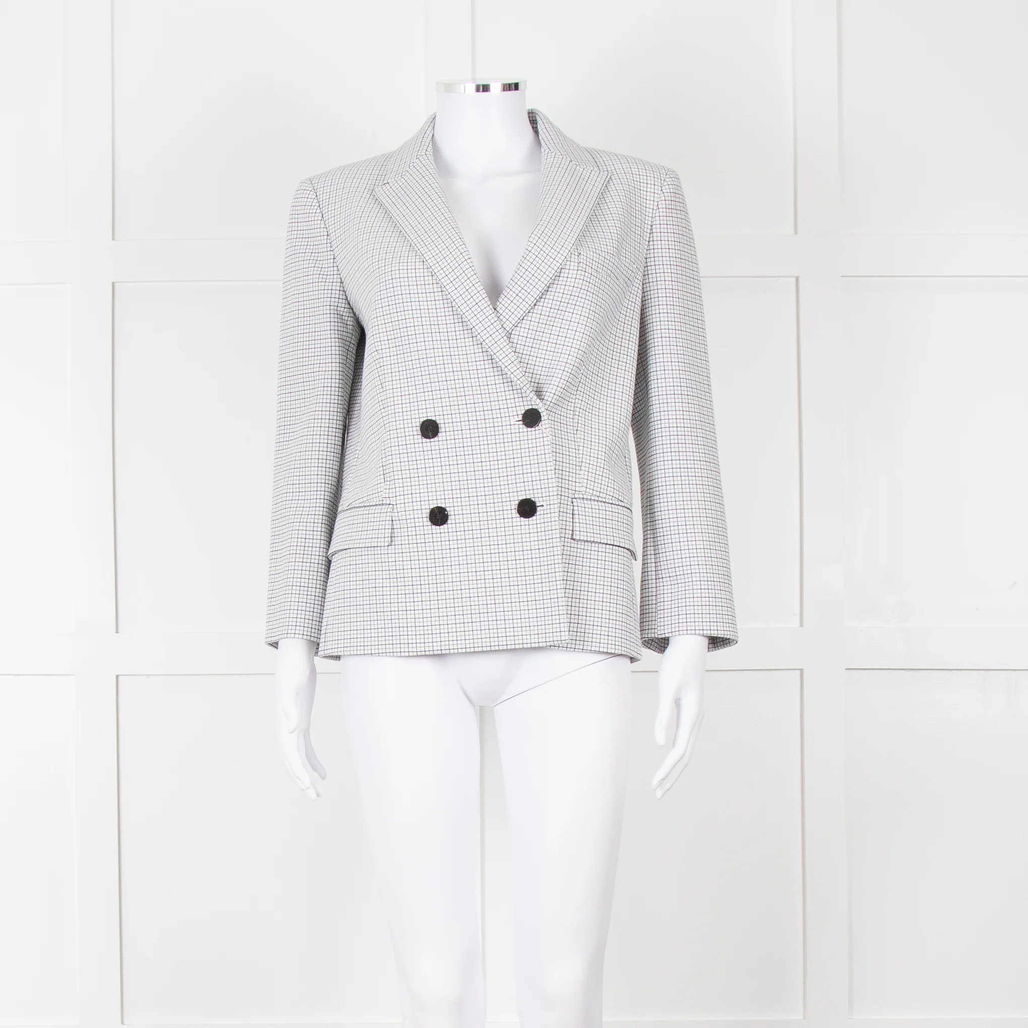 Theory White Checked Double Breasted Blazer