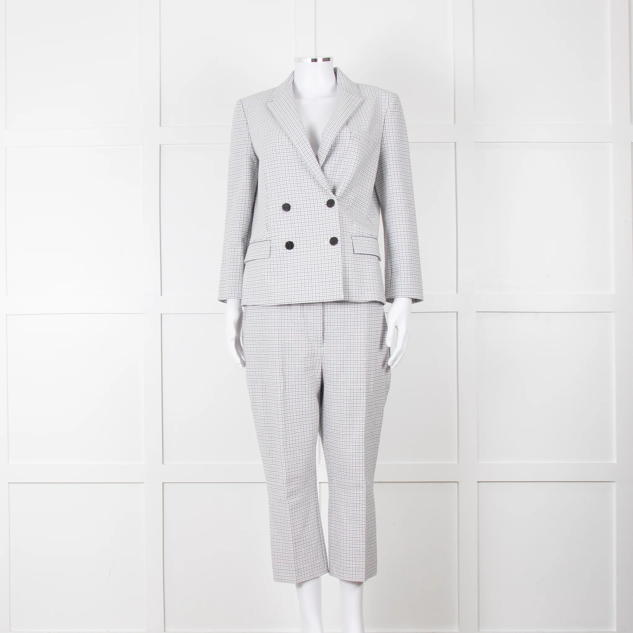 Theory White Checked Double Breasted Blazer - Image 3