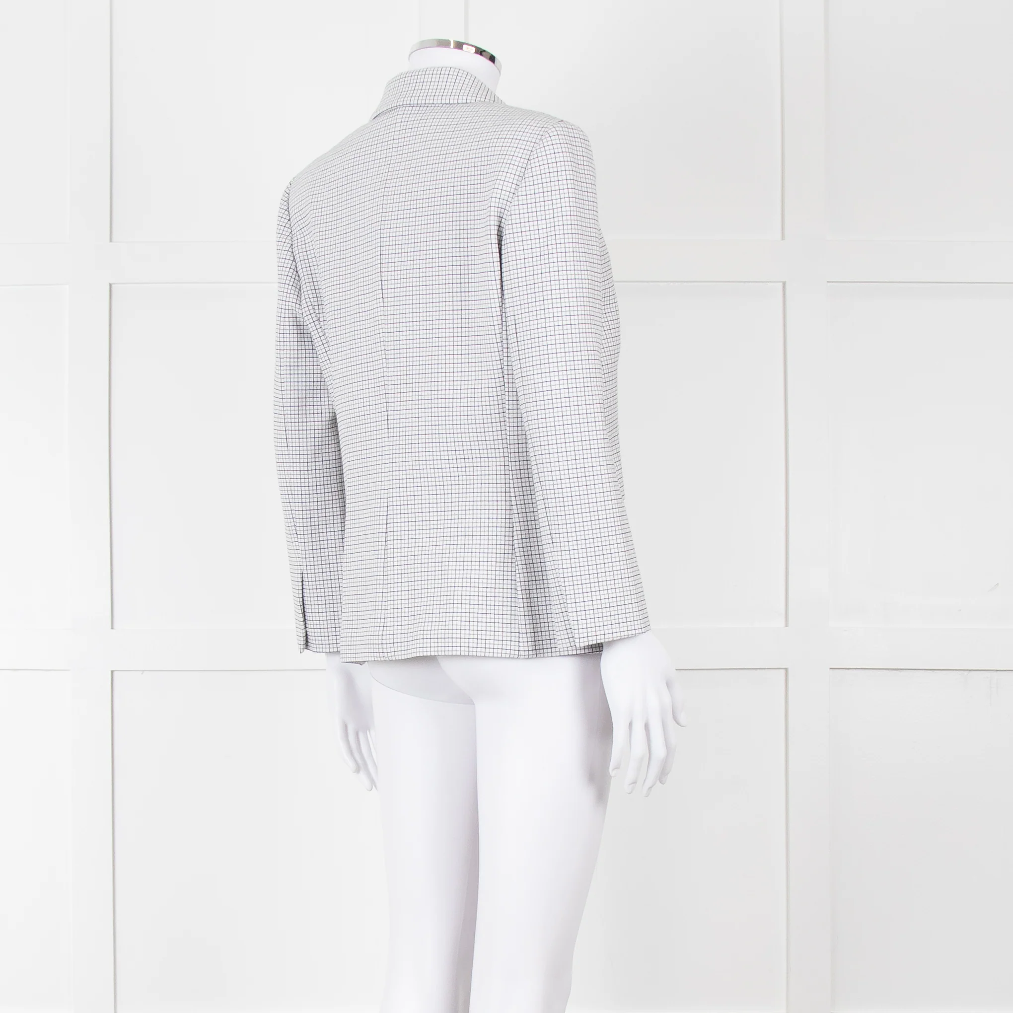 Theory White Checked Double Breasted Blazer - Image 5