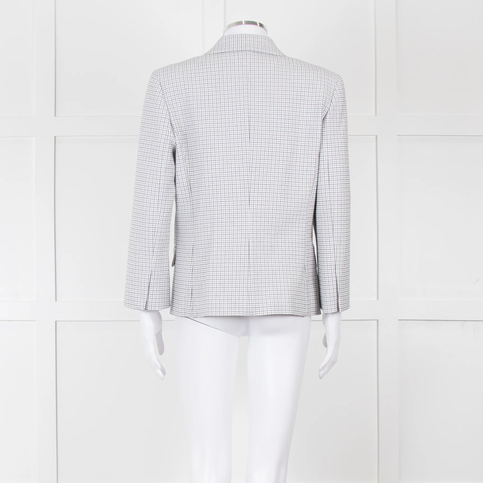 Theory White Checked Double Breasted Blazer - Image 6