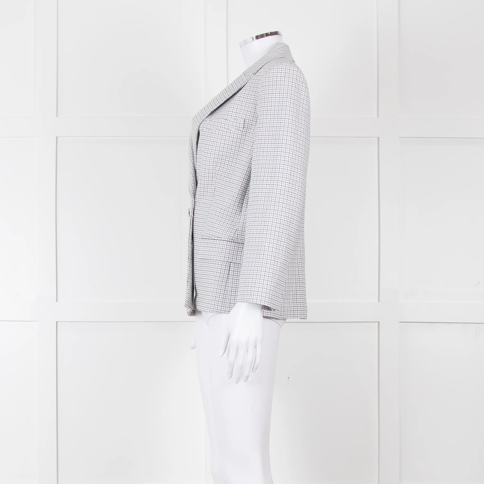 Theory White Checked Double Breasted Blazer - Image 8