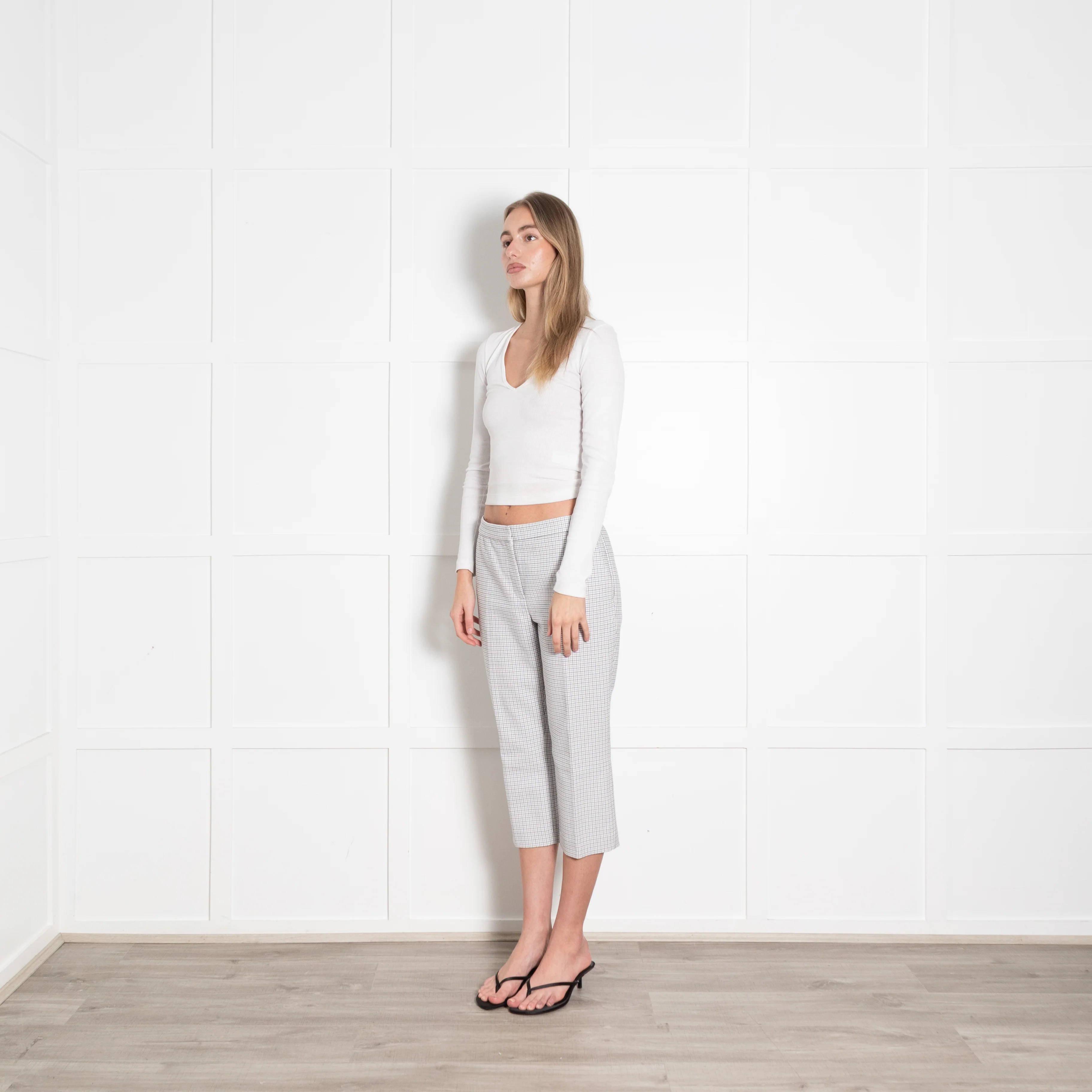 Theory White Checked Tailored Trousers - Image 3