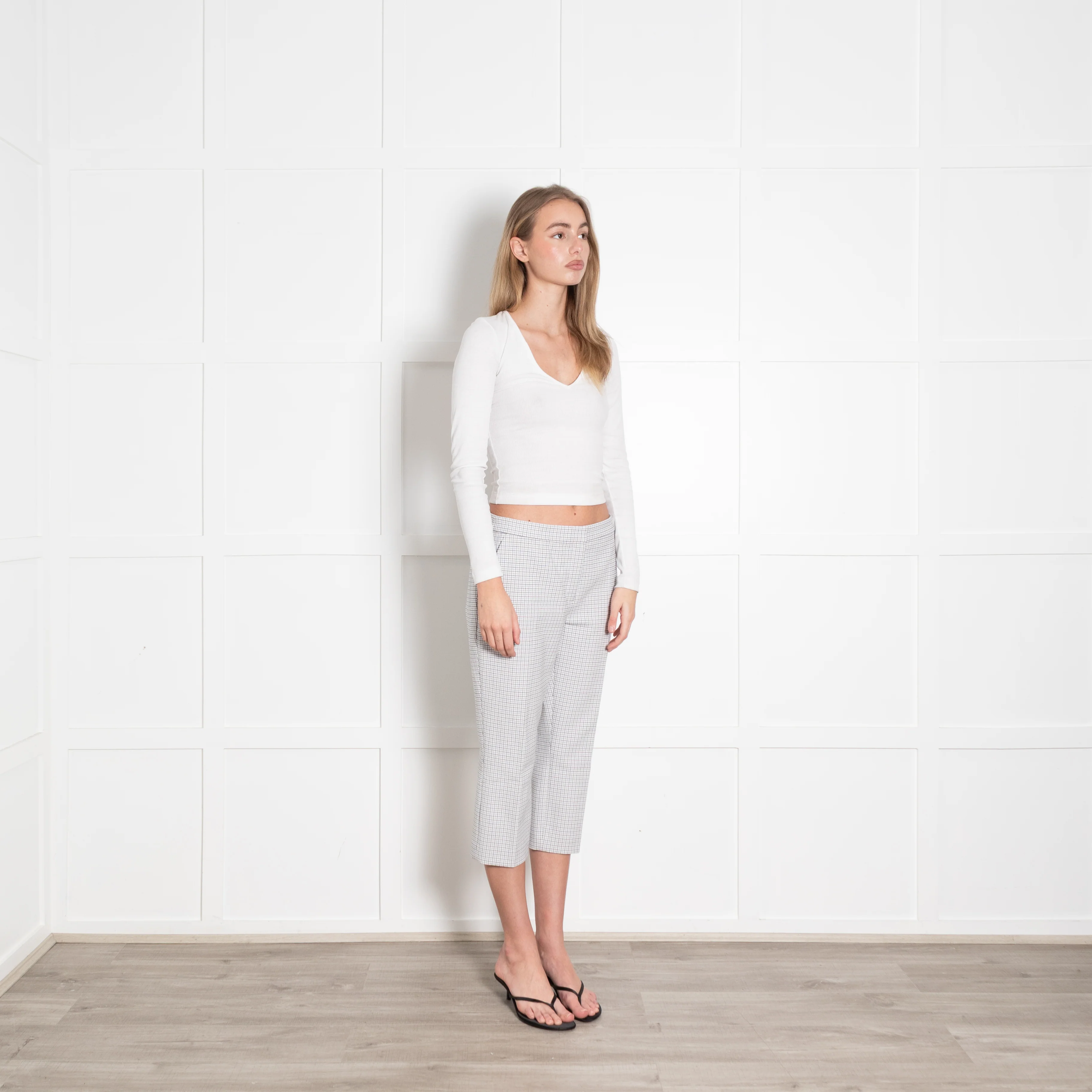 Theory White Checked Tailored Trousers - Image 4