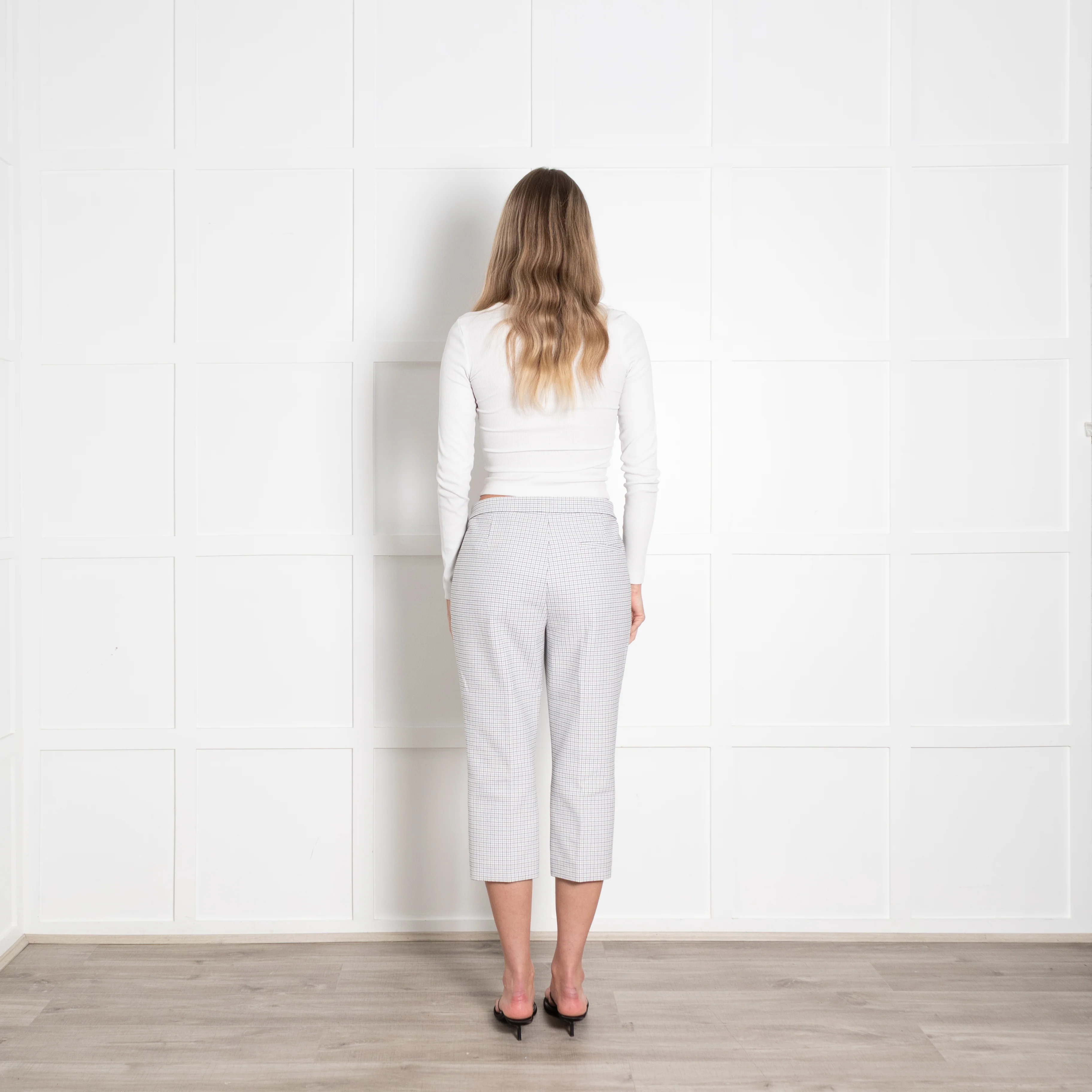 Theory White Checked Tailored Trousers - Image 6