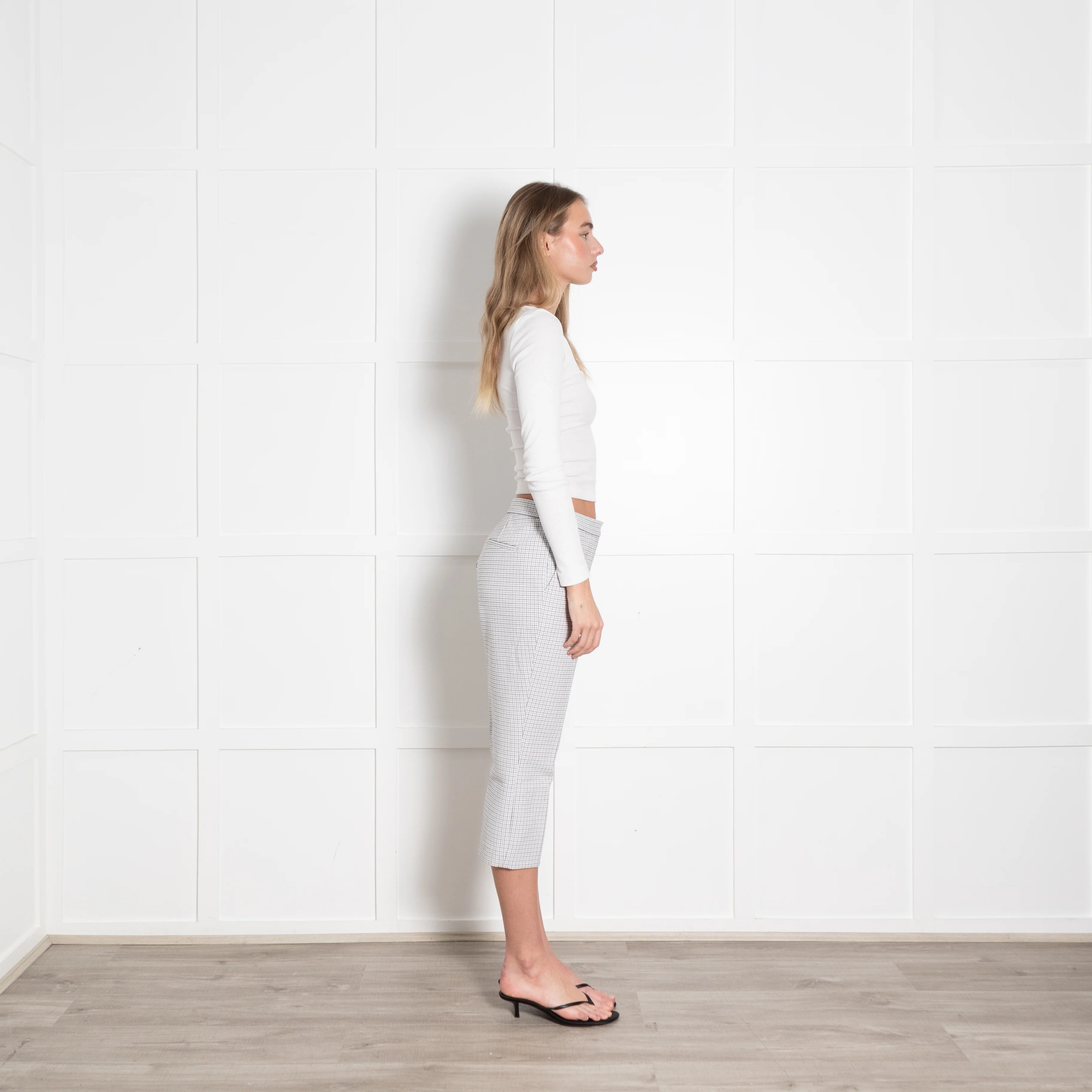 Theory White Checked Tailored Trousers - Image 7