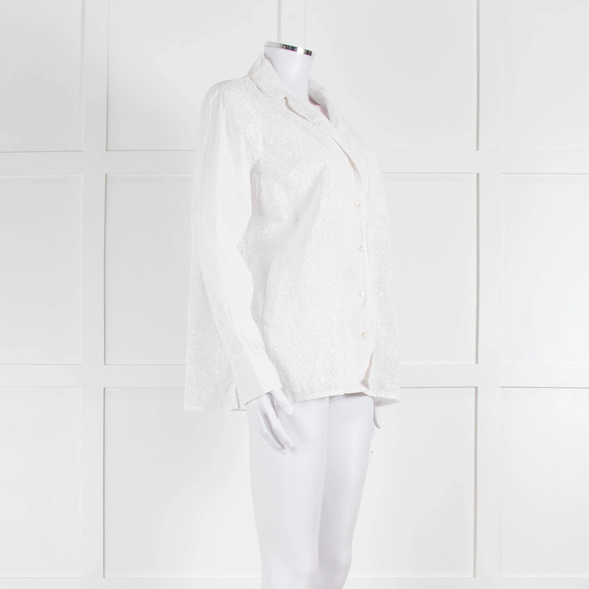 Thierry Colson White On White Print Pyjama Style Shirt - Image 2