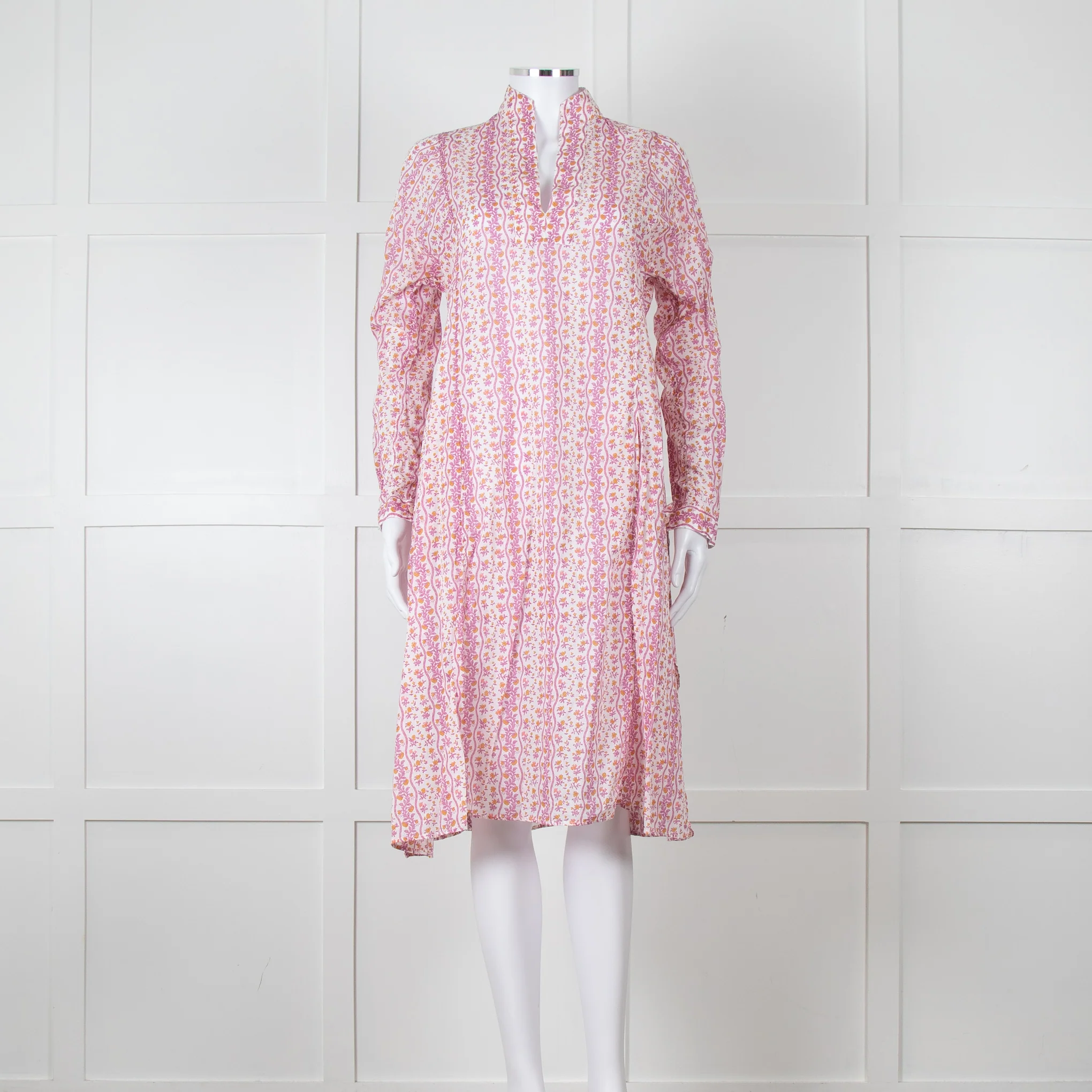 Thierry Colson White Purple Floral Cotton Kaftan Dress