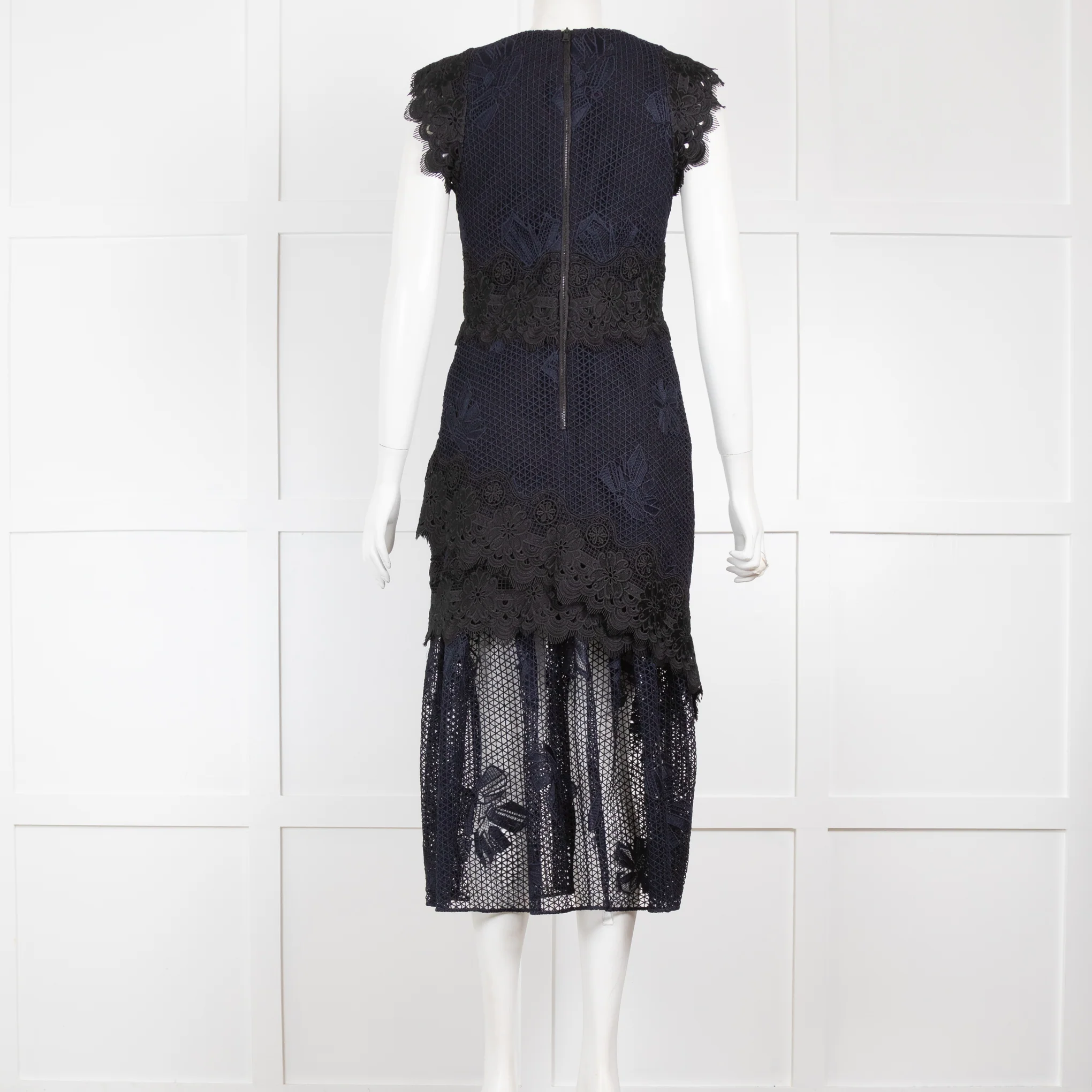 Three Floor Navy Lace Crochet Midi Dress - Image 3