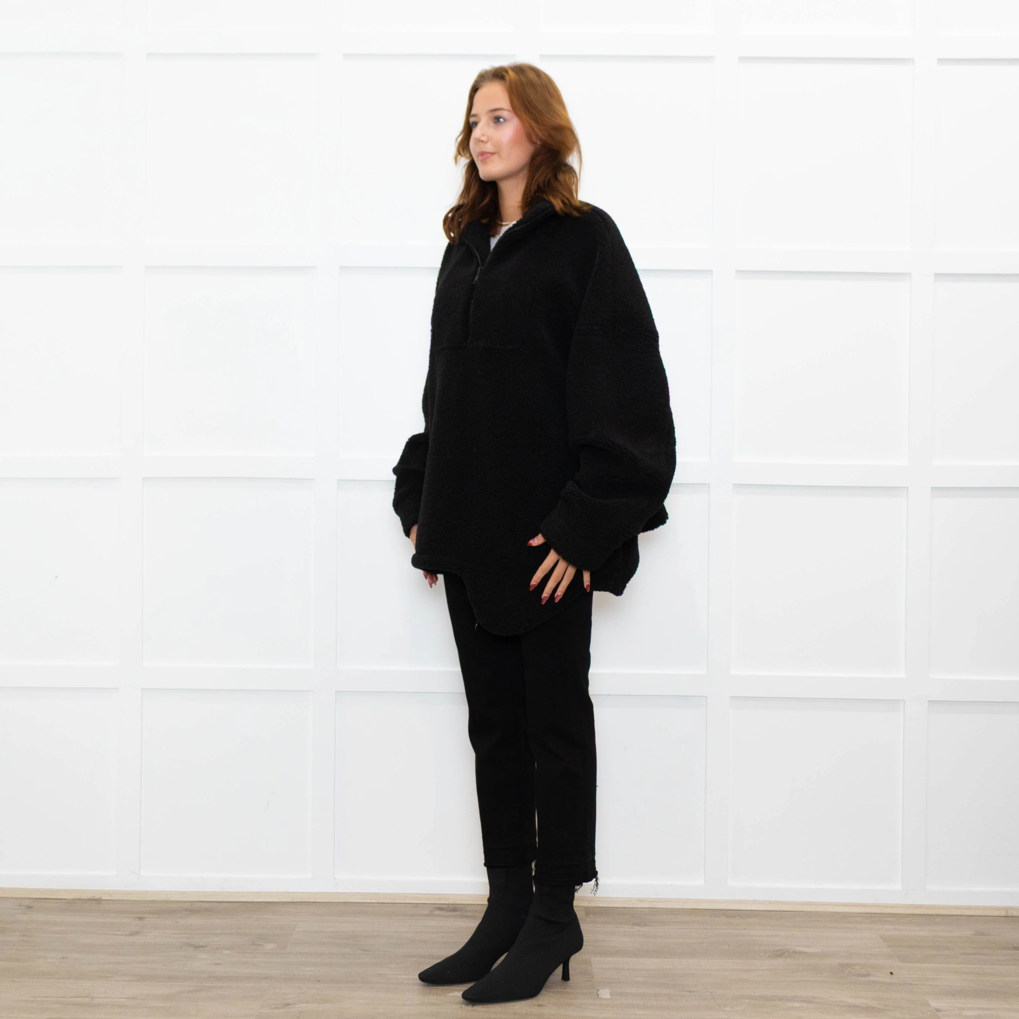 TIBI Black Fleece Quarter Zip Jumper - Image 3