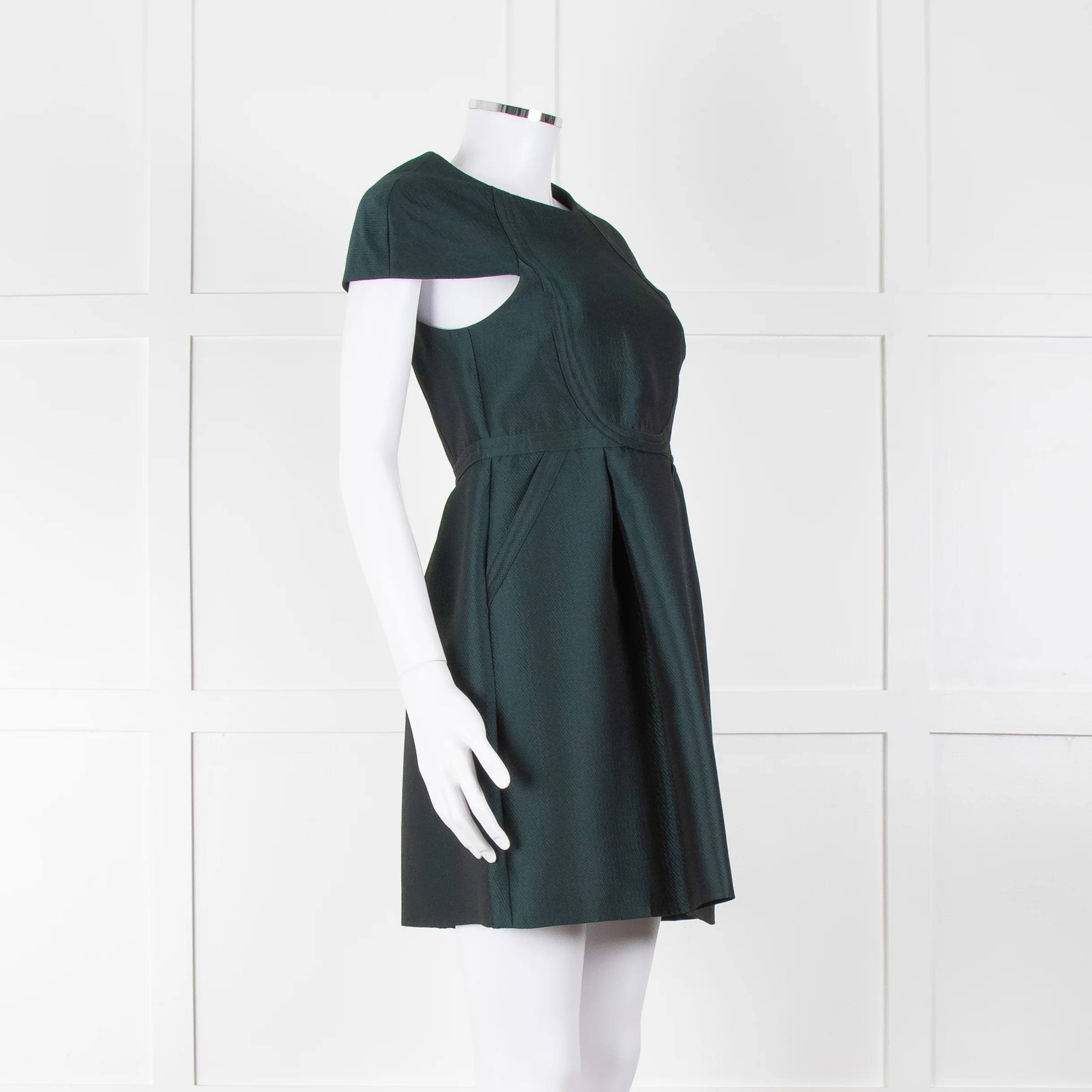 Tibi Dark Green Short Sleeve Dress With Cut Out Panels - Image 2