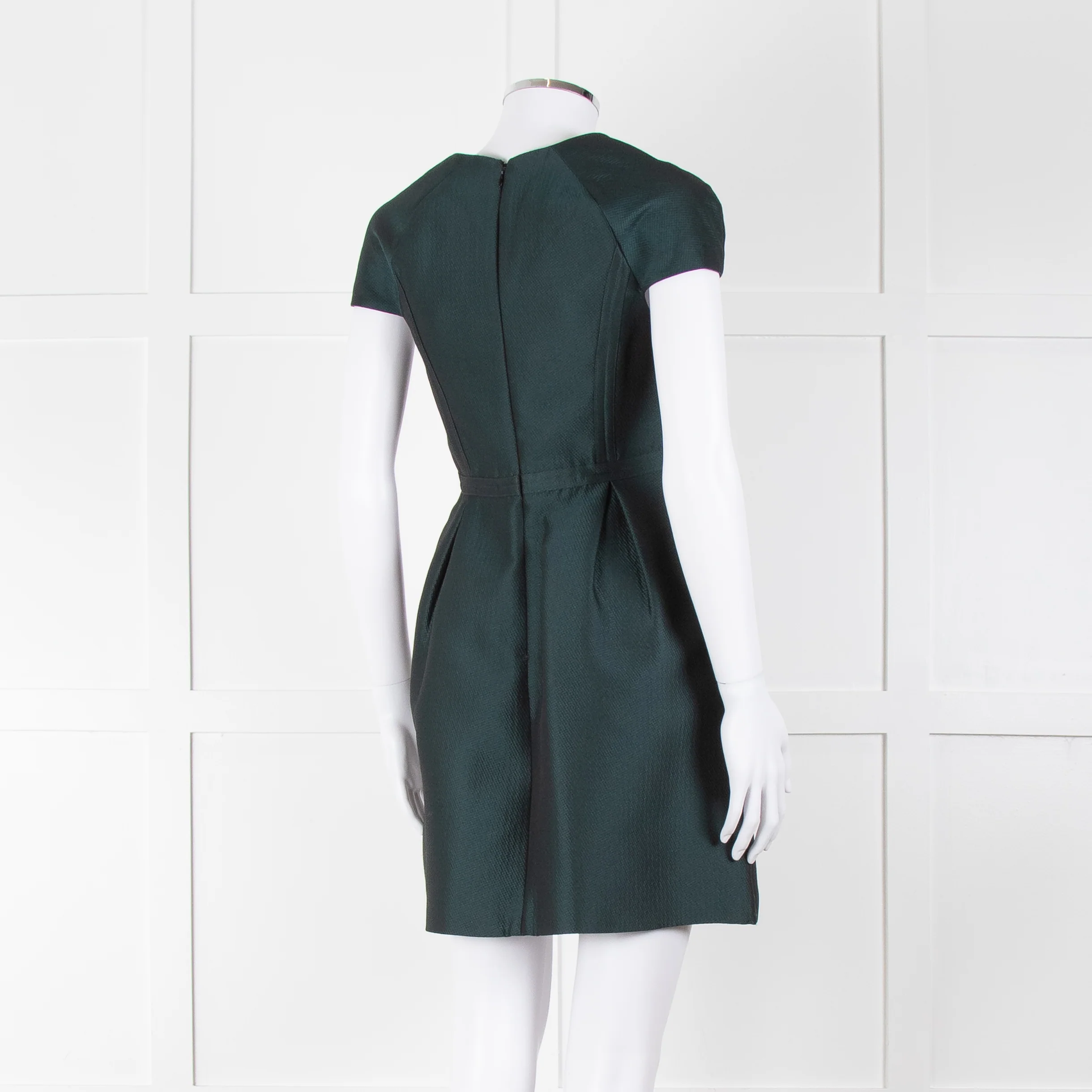 Tibi Dark Green Short Sleeve Dress With Cut Out Panels - Image 4