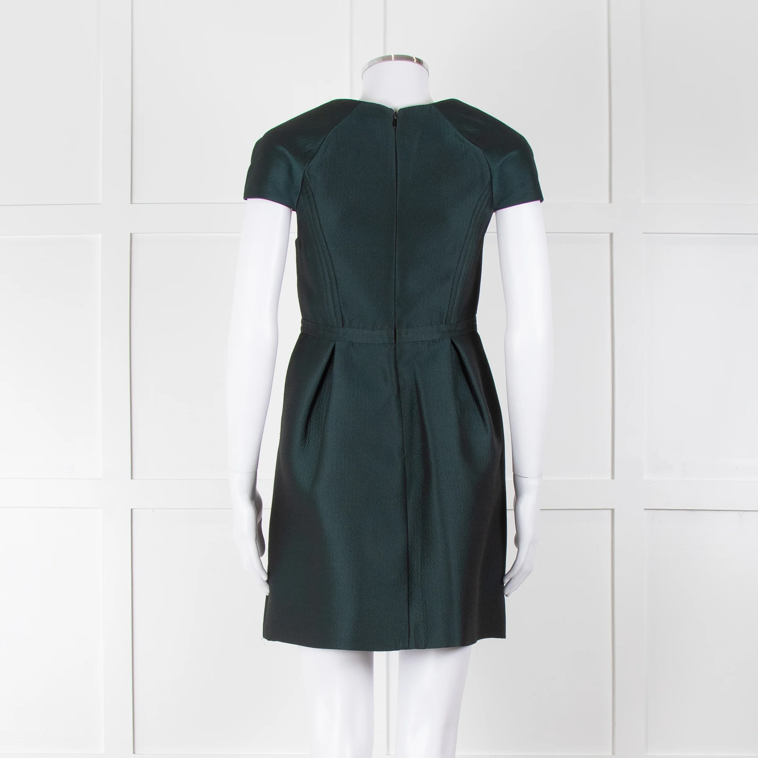 Tibi Dark Green Short Sleeve Dress With Cut Out Panels - Image 5