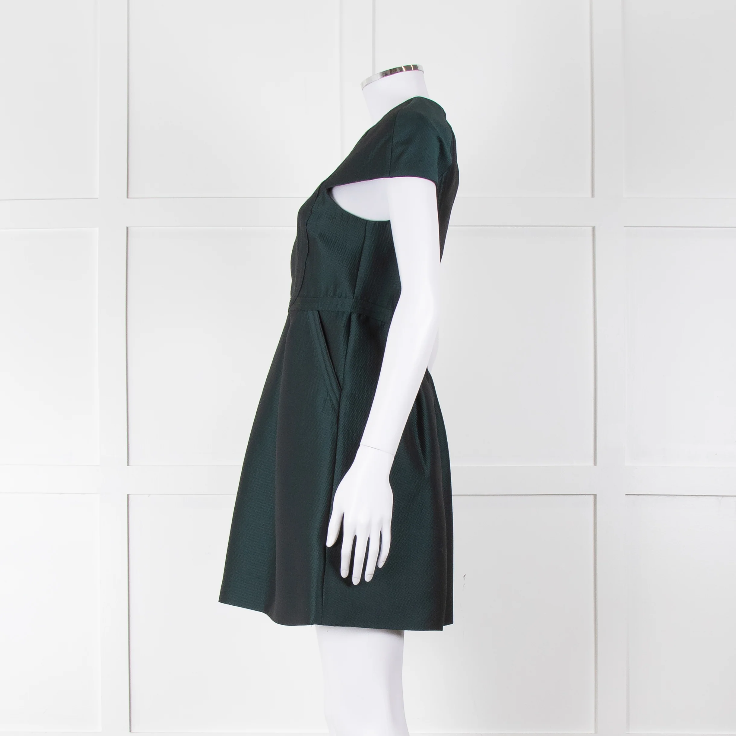 Tibi Dark Green Short Sleeve Dress With Cut Out Panels - Image 7