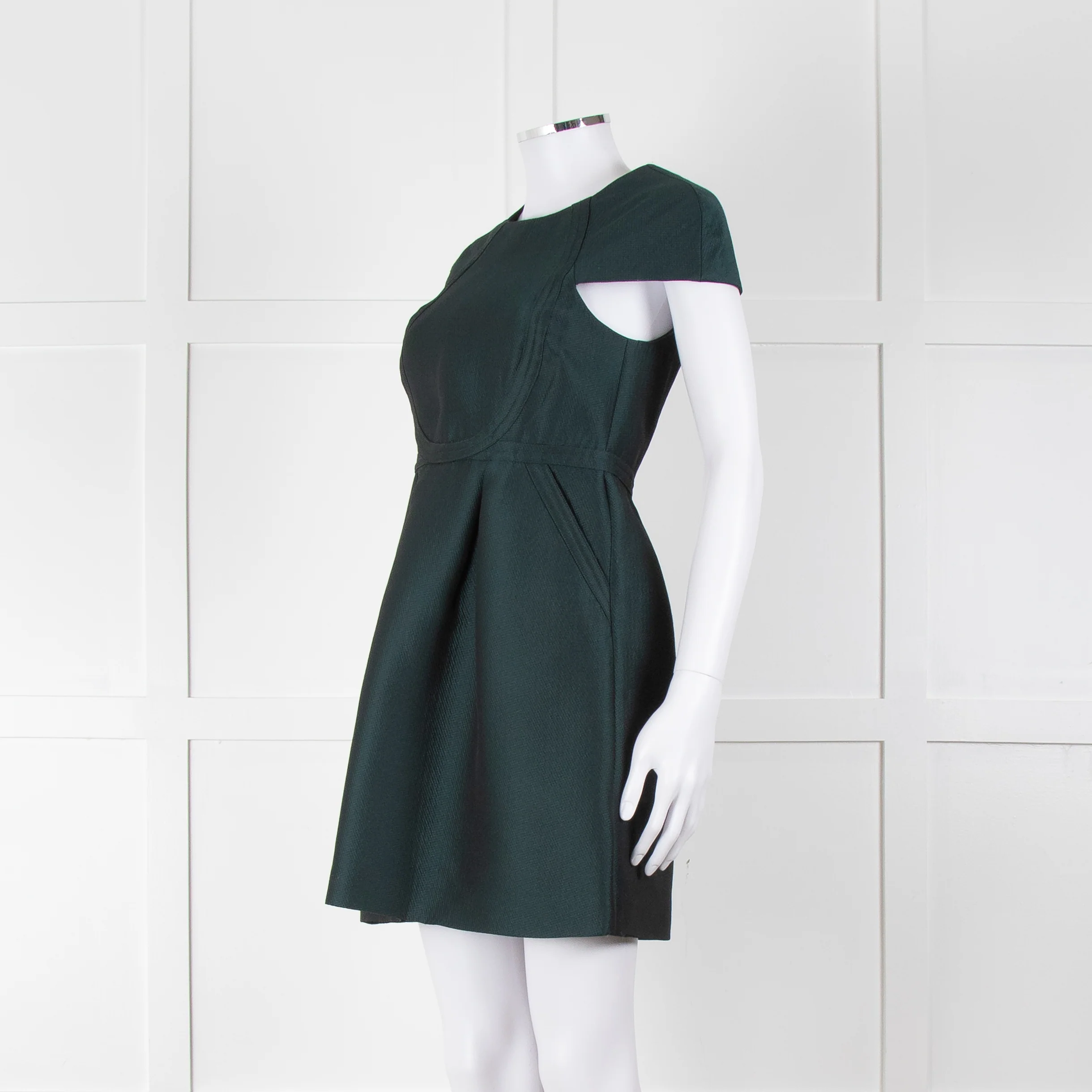 Tibi Dark Green Short Sleeve Dress With Cut Out Panels - Image 8