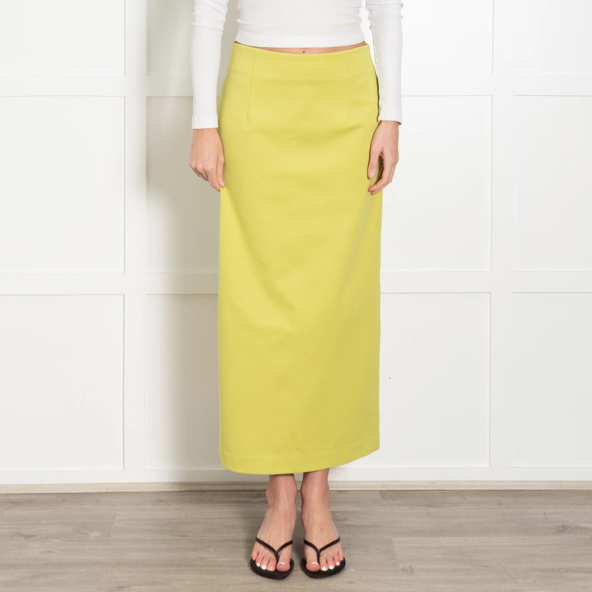 Tibi Neon Green Stretchy Pencil Midi Skirt - Image 2