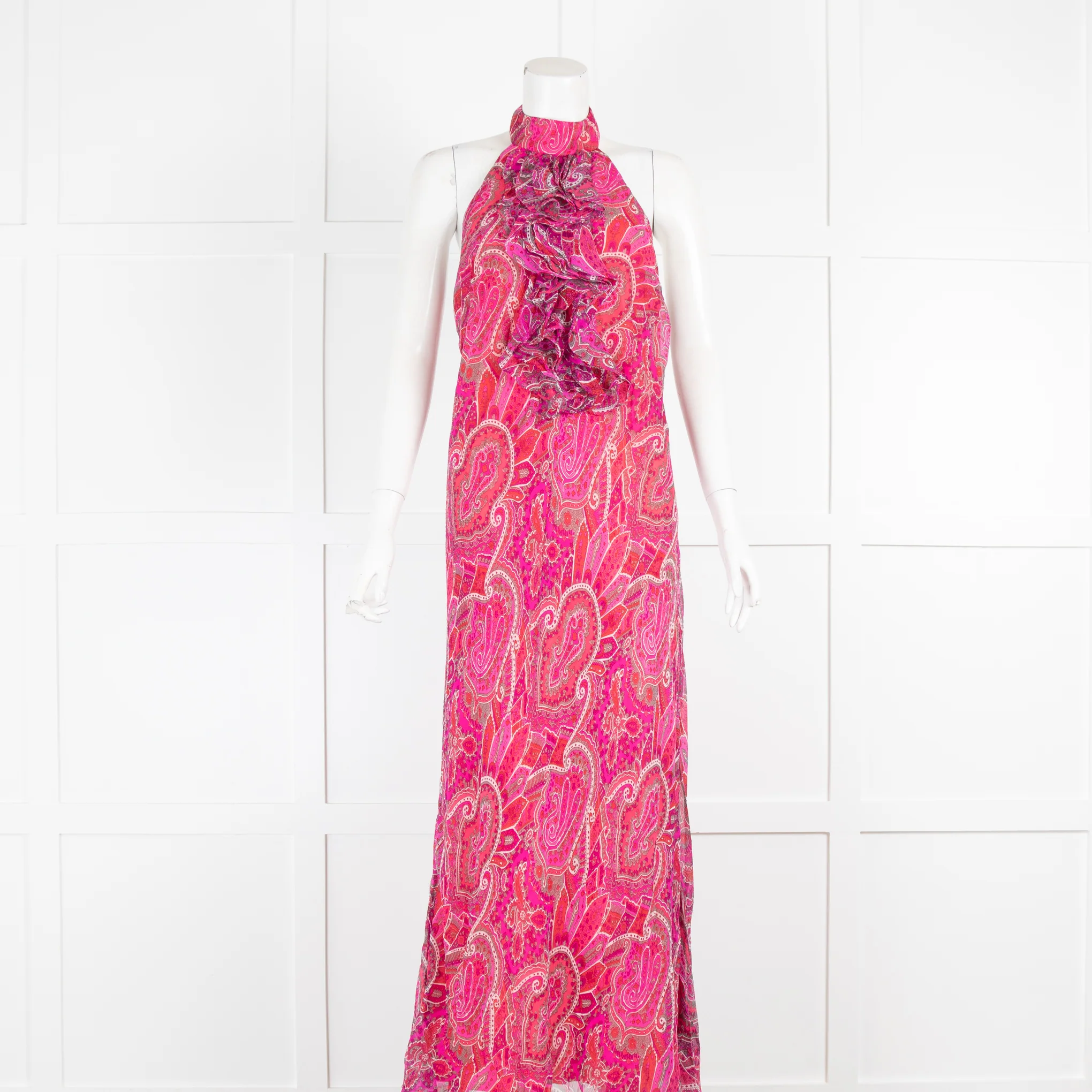 Tibi Pink Paisley Halter Neck Maxi Dress