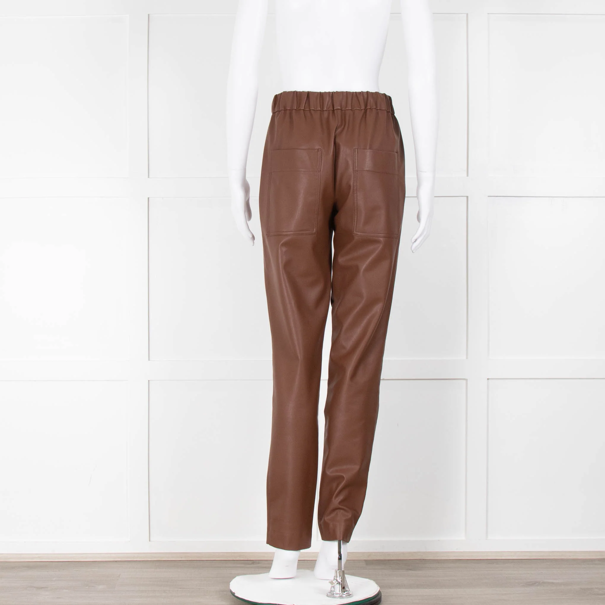 Tibi Tan Faux Leather Elasticated Waist Trousers - Image 3