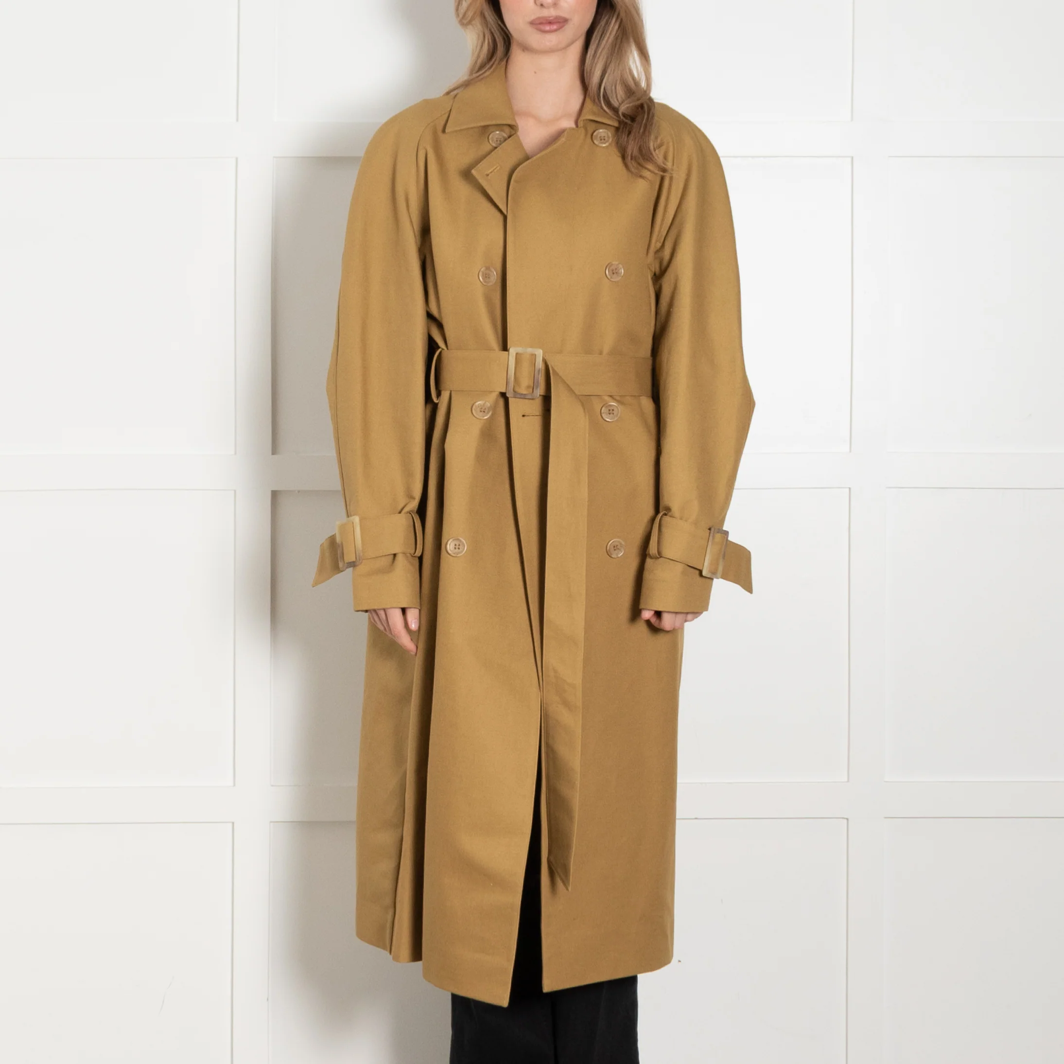 Tibi Tan Sculpted Cotton-Gabardine Trench Coat - Image 2