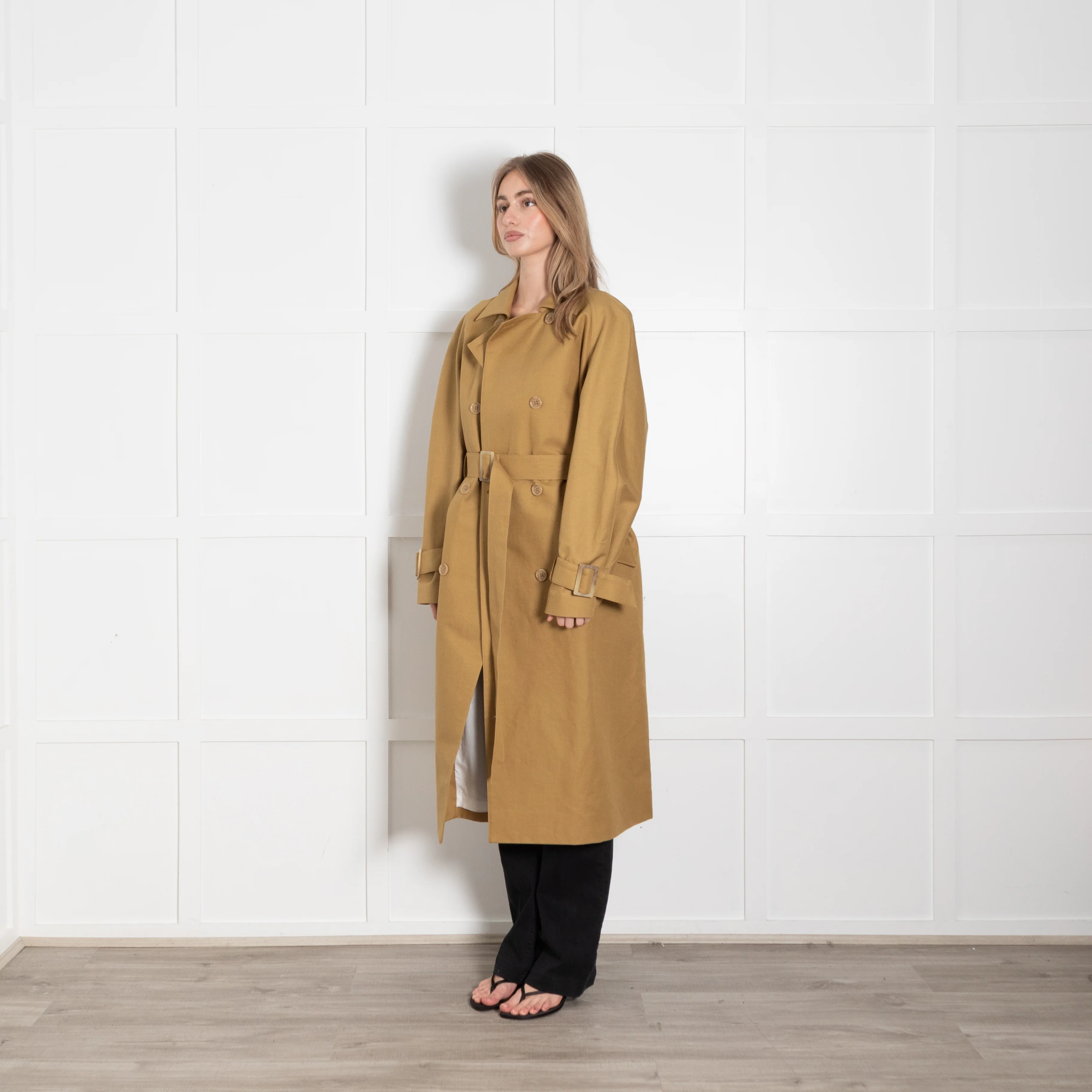 Tibi Tan Sculpted Cotton-Gabardine Trench Coat - Image 3