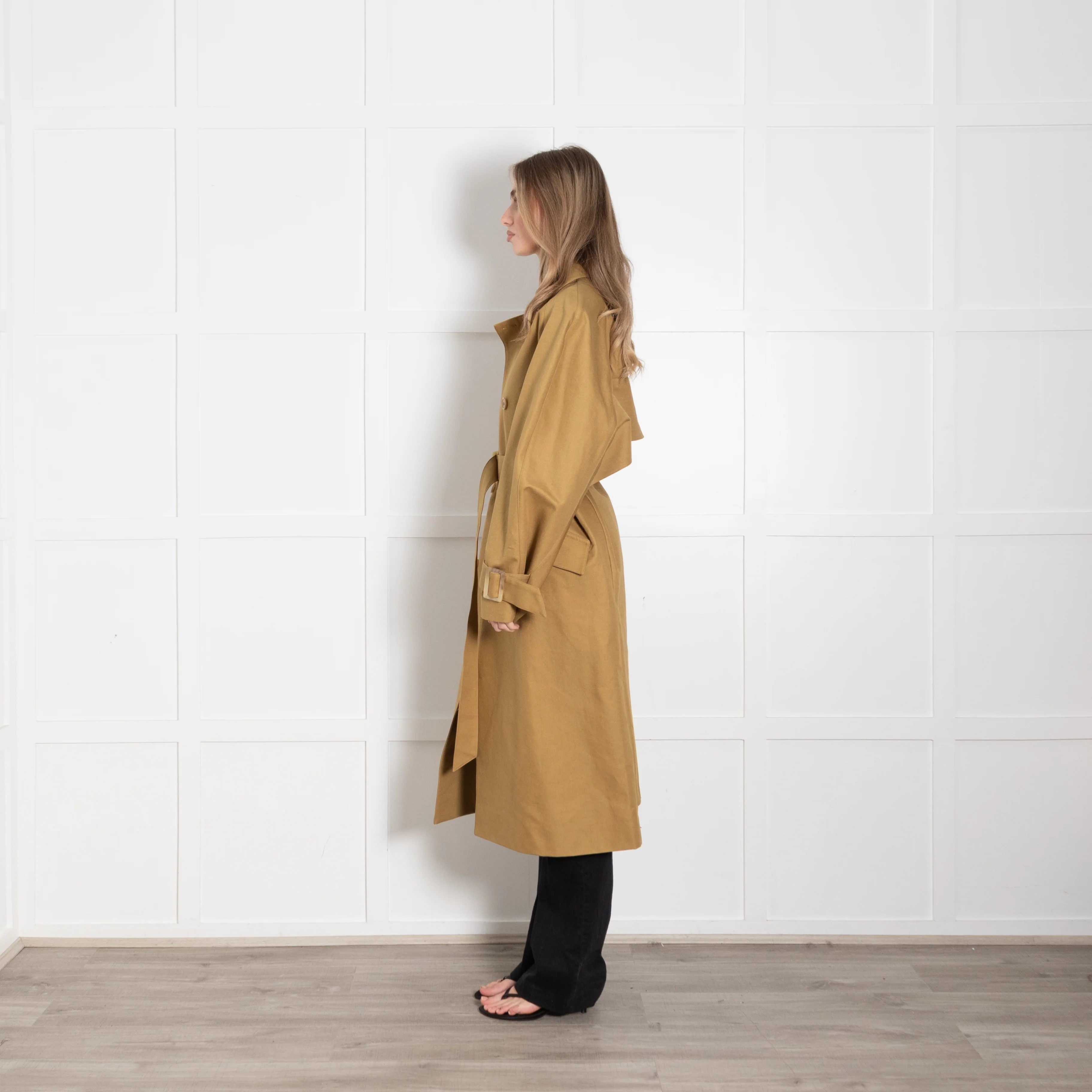 Tibi Tan Sculpted Cotton-Gabardine Trench Coat - Image 4