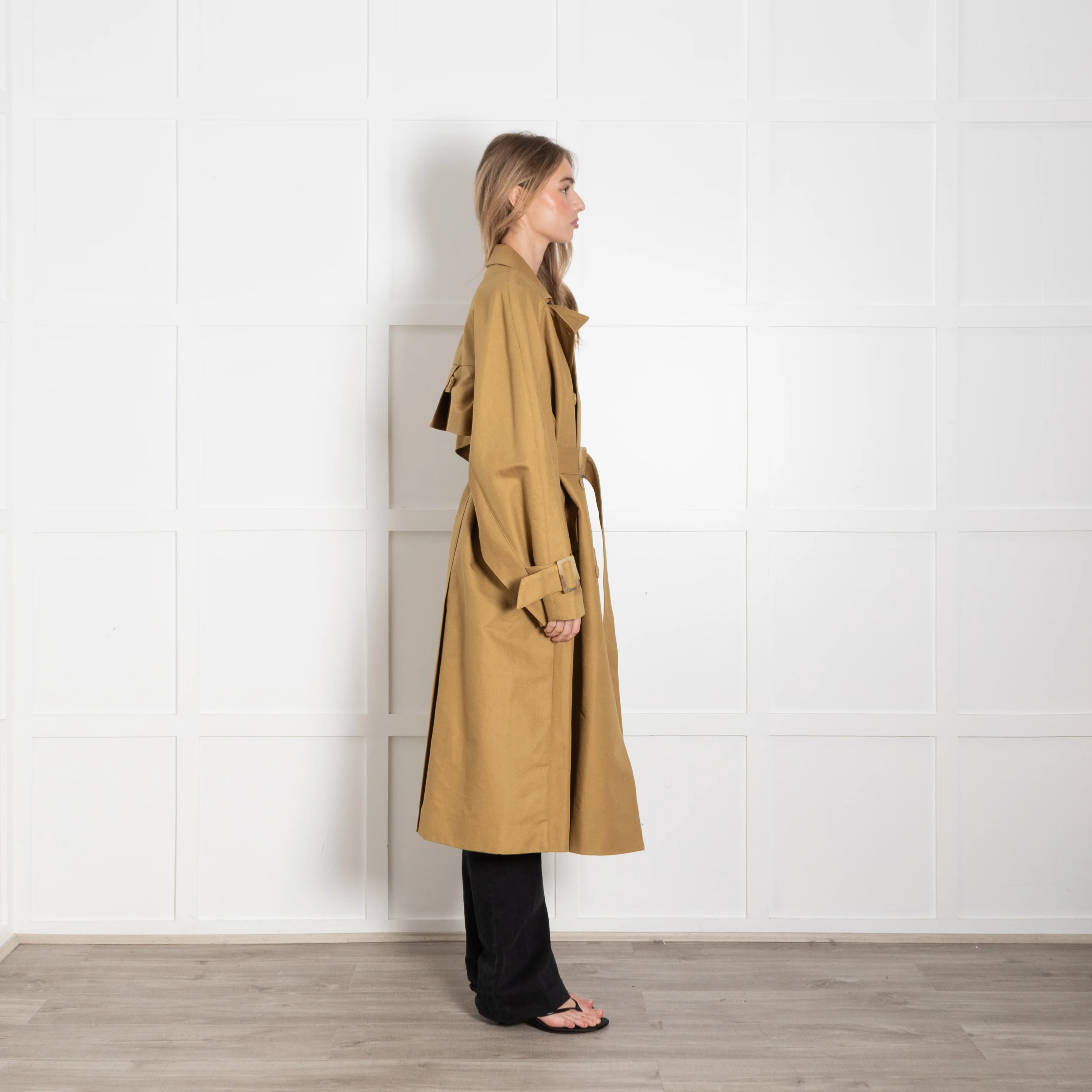 Tibi Tan Sculpted Cotton-Gabardine Trench Coat - Image 6