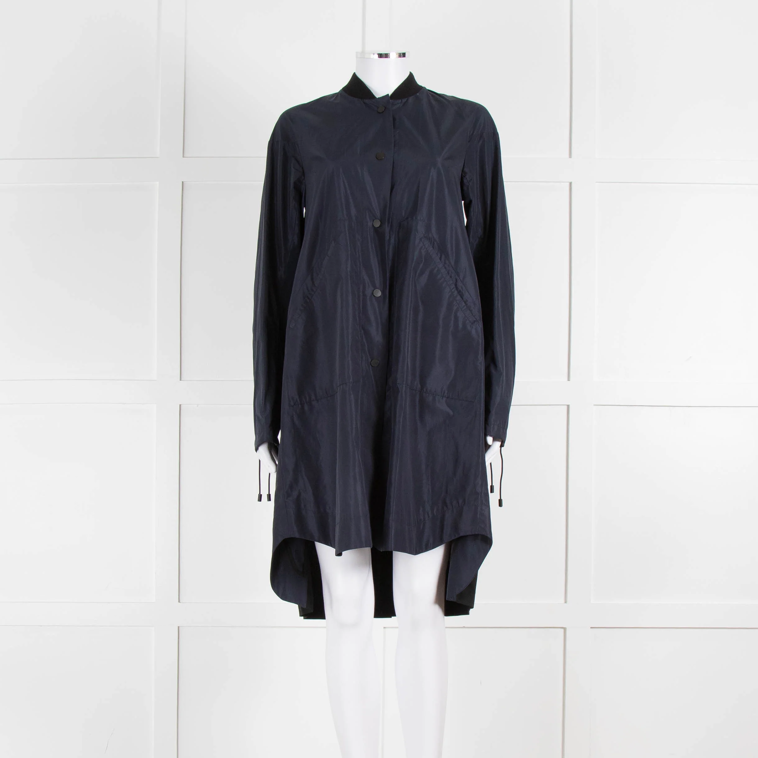 Tim Coppens Navy Blue Black Pleated Panel Wind Coat