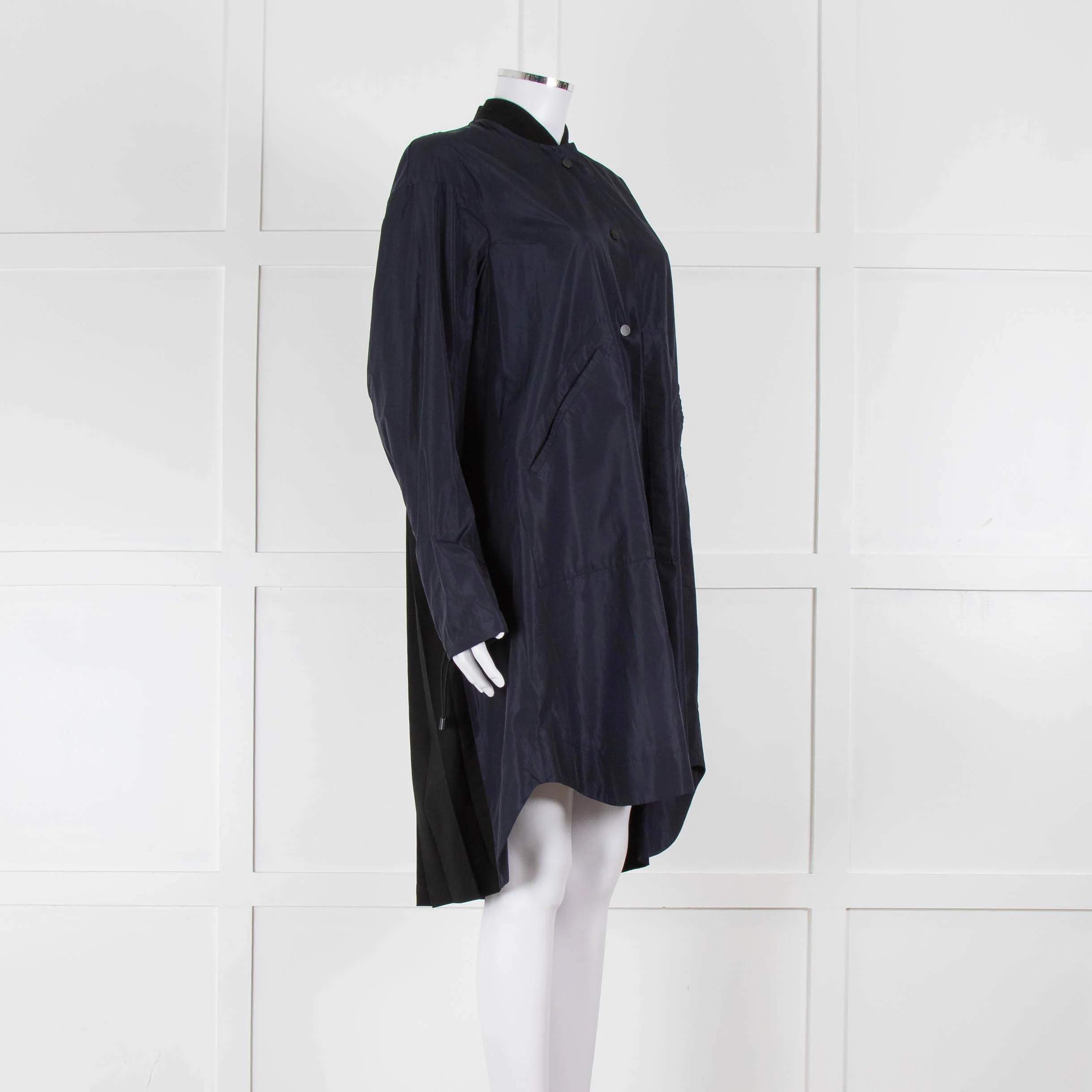 Tim Coppens Navy Blue Black Pleated Panel Wind Coat - Image 2