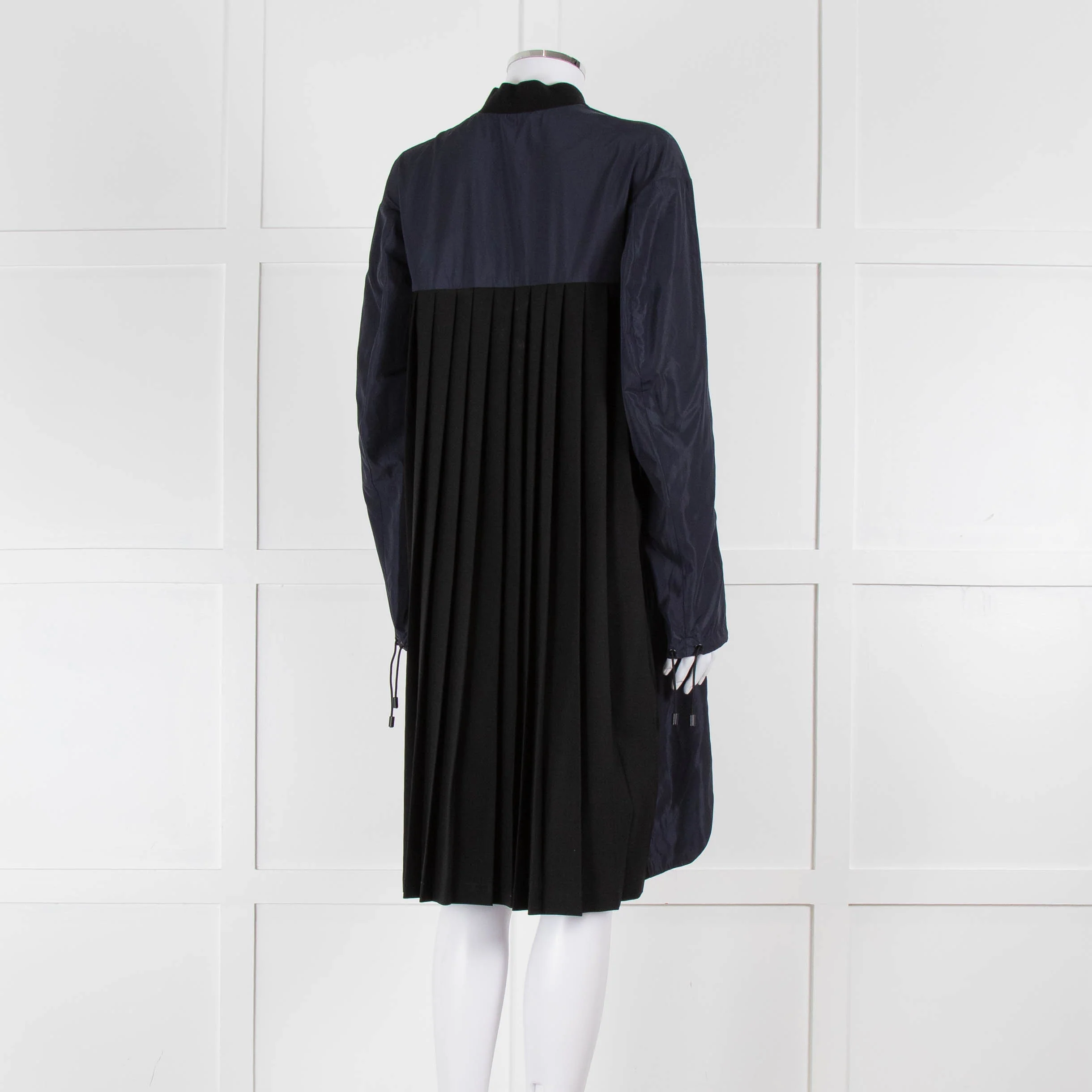 Tim Coppens Navy Blue Black Pleated Panel Wind Coat - Image 4