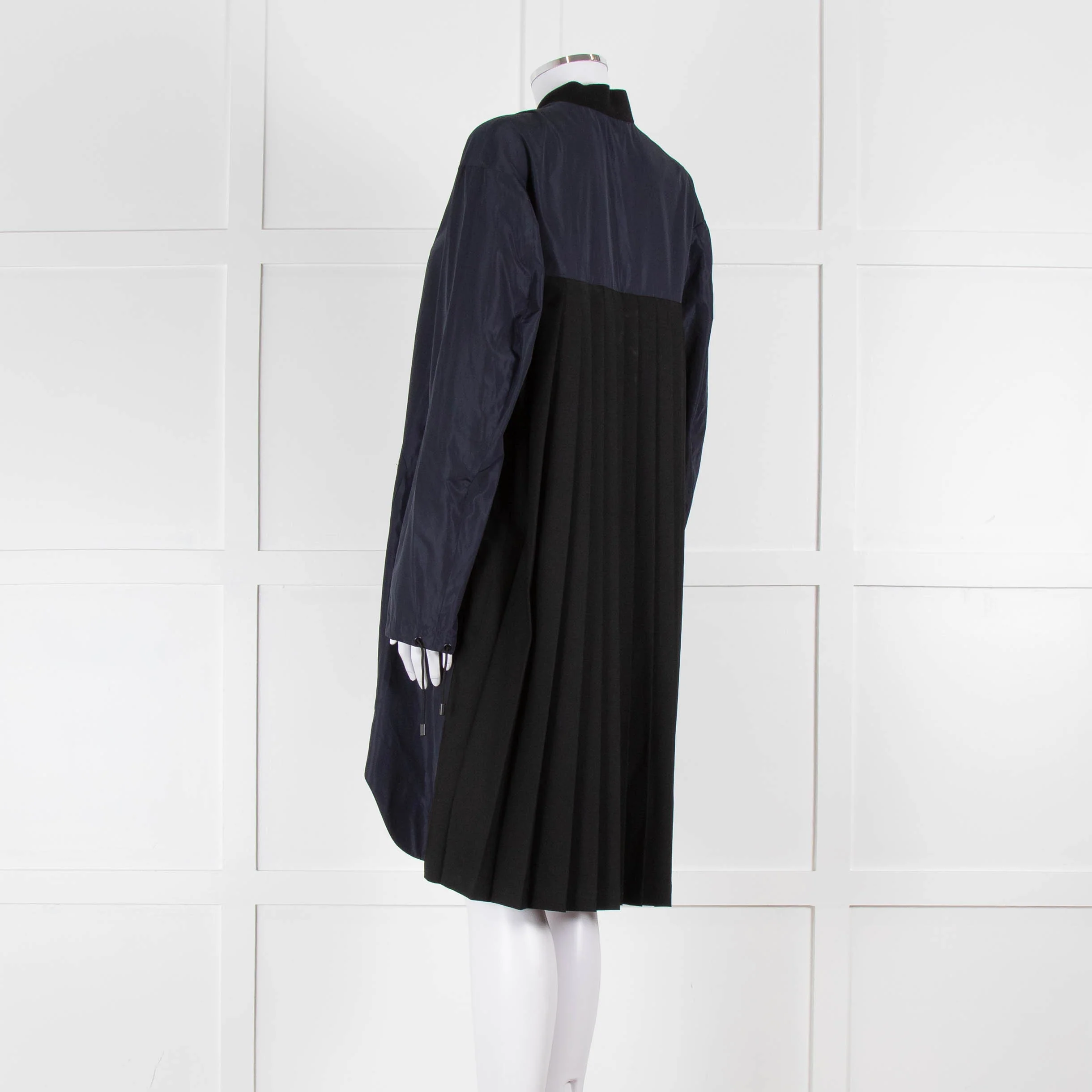 Tim Coppens Navy Blue Black Pleated Panel Wind Coat - Image 6