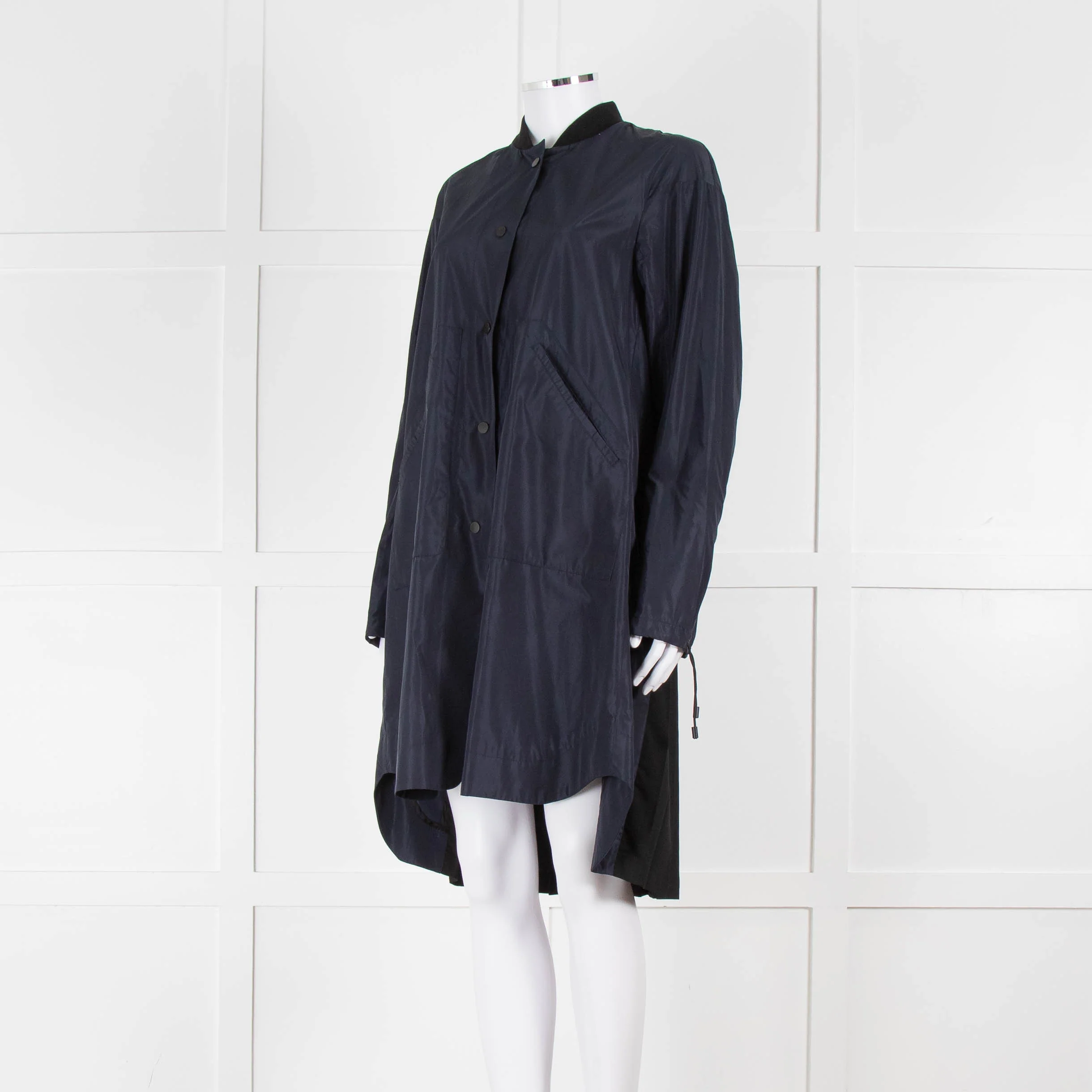 Tim Coppens Navy Blue Black Pleated Panel Wind Coat - Image 8