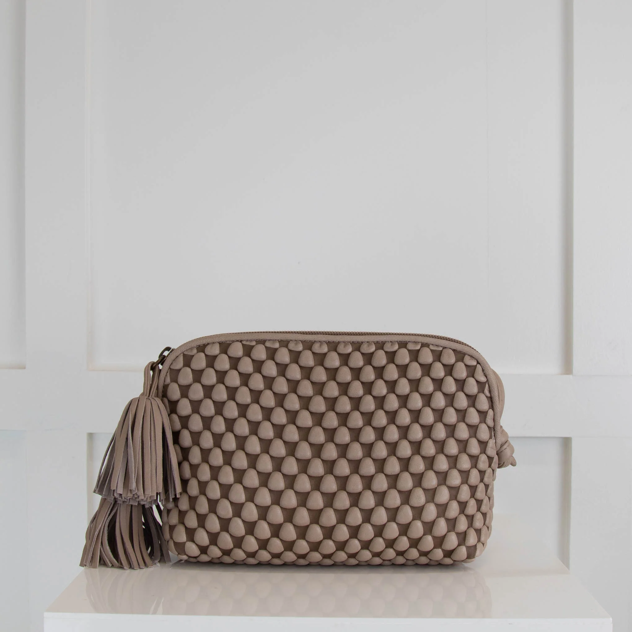 Tissa Fontaneda Gizmo Taupe Tassel Crossbody Bag