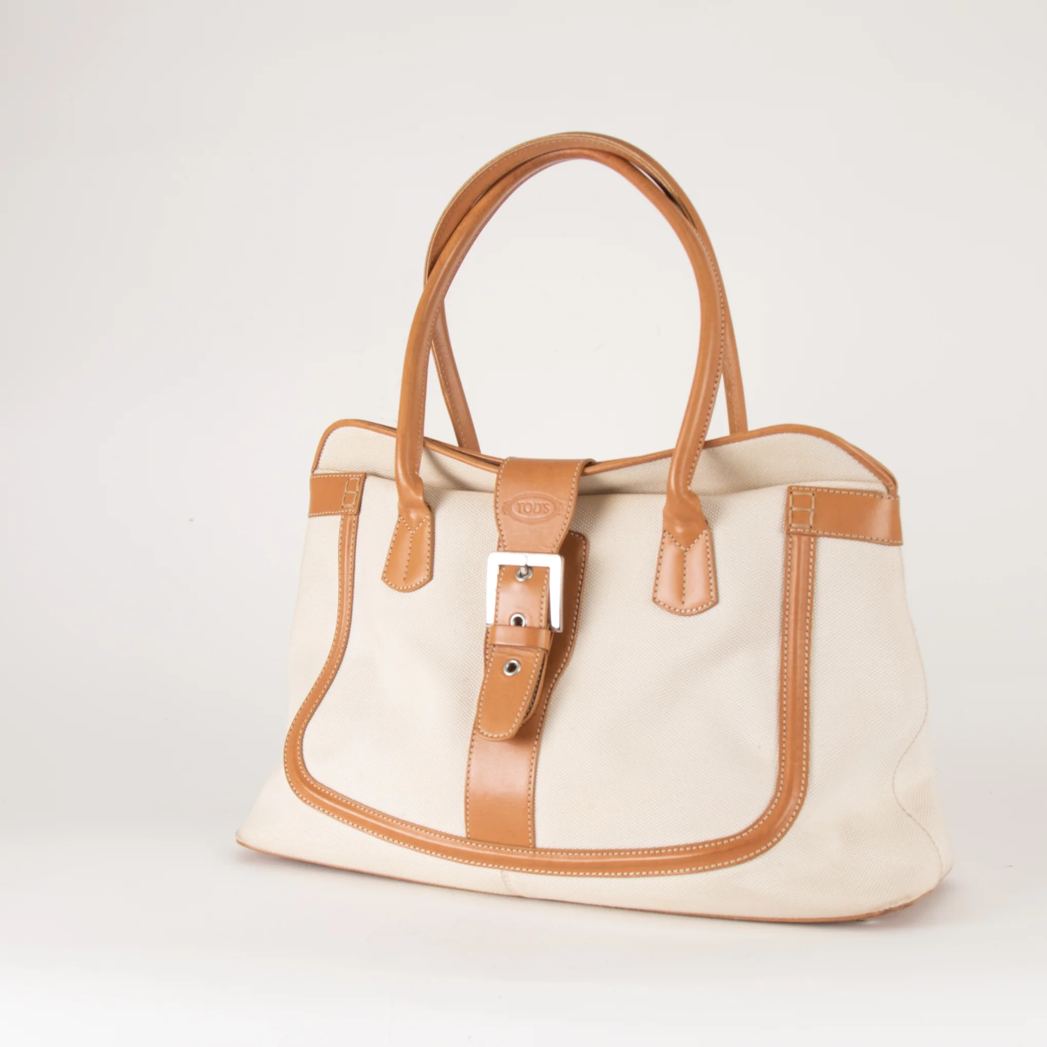 Tod's Canvas and Tan Leather Shoulder Bag - Image 6