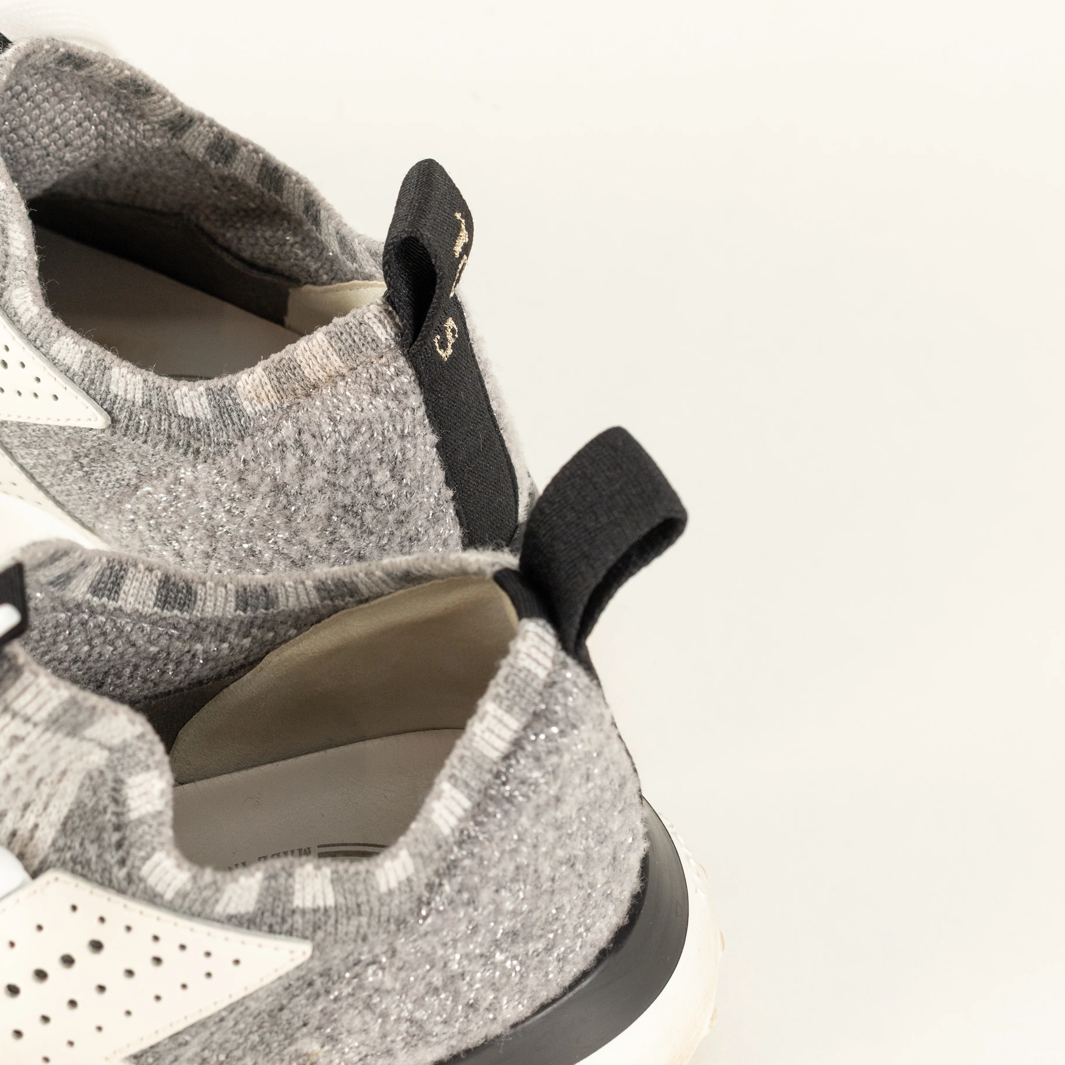 Tods Grey White Silver Lurex Knit Trainers - Image 11