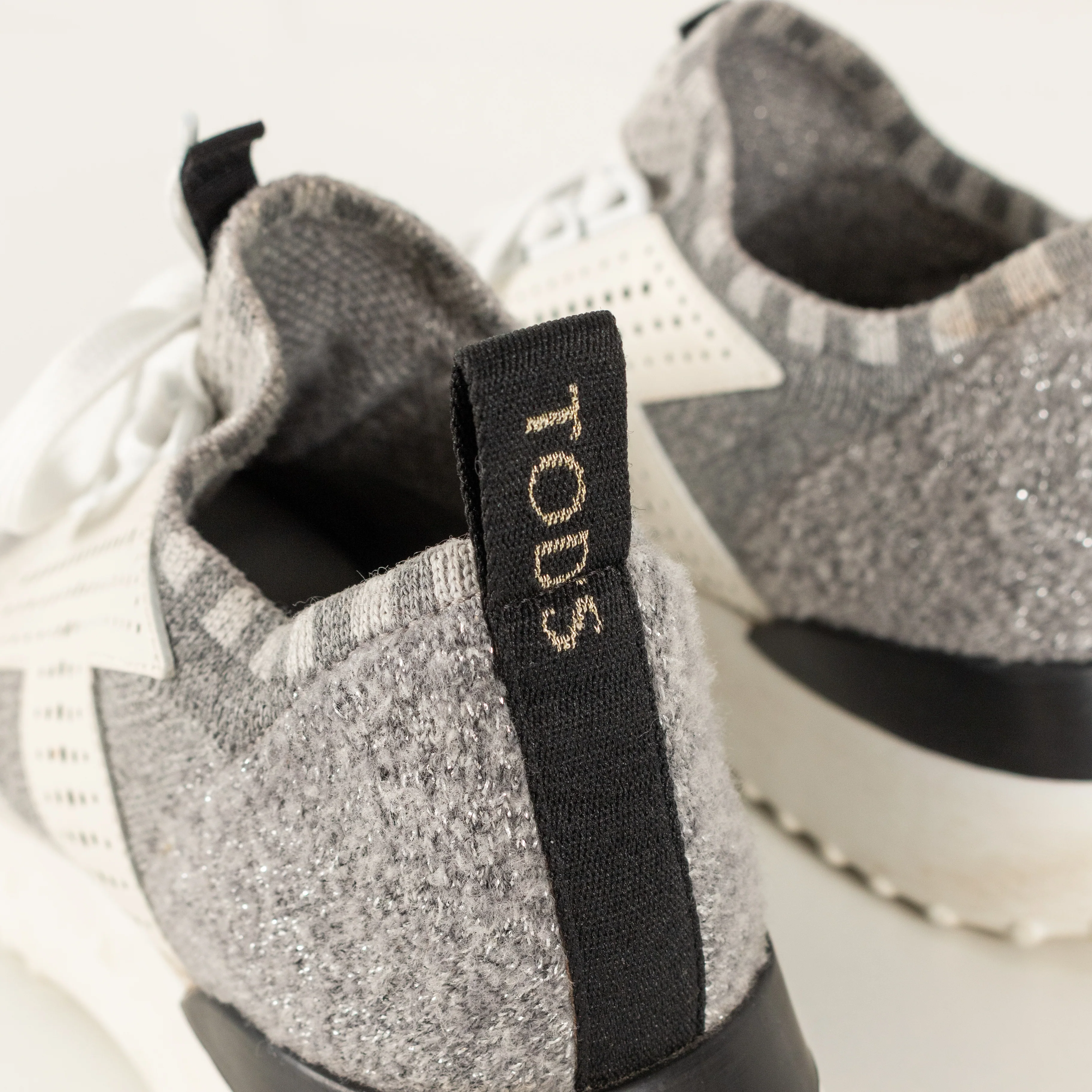 Tods Grey White Silver Lurex Knit Trainers - Image 12