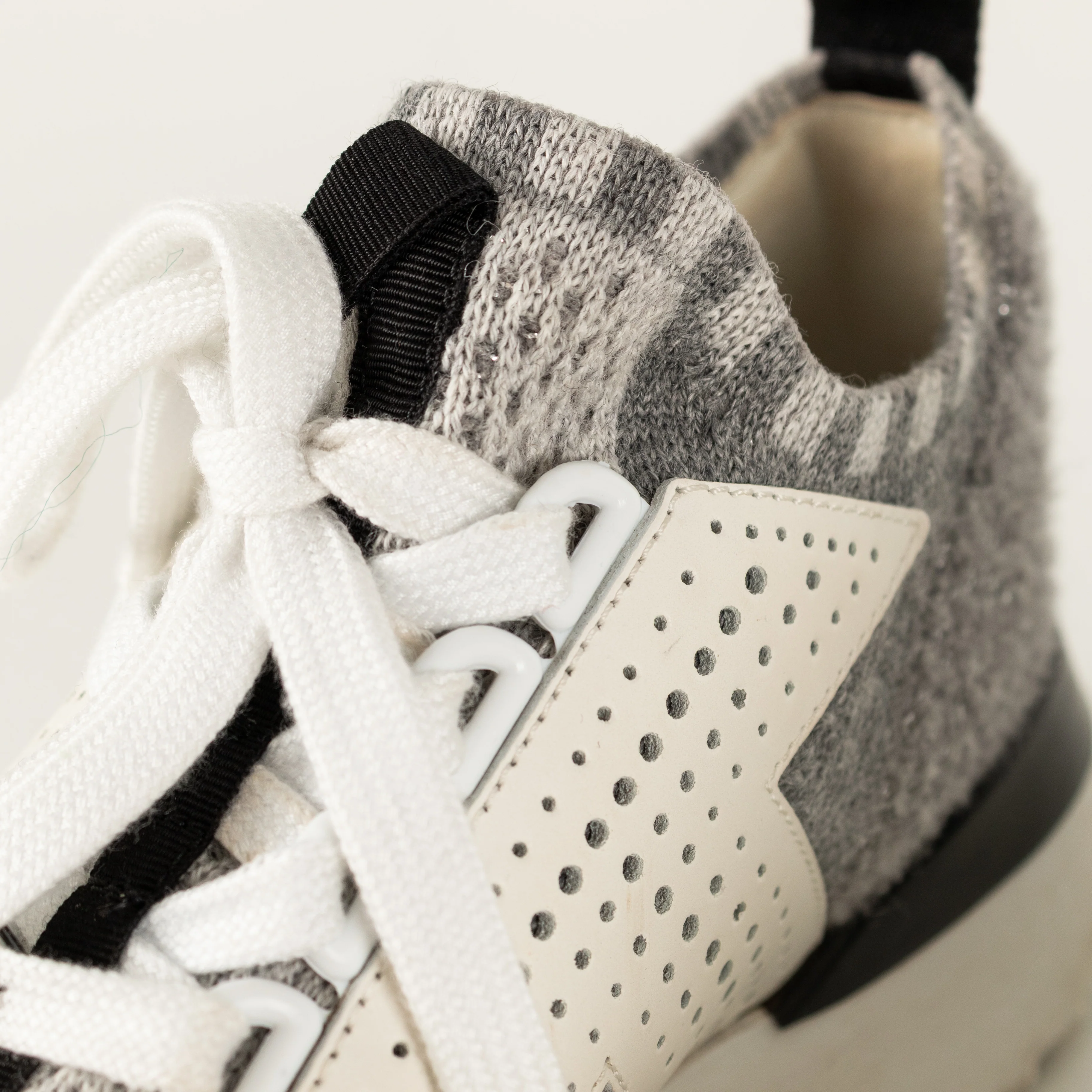 Tods Grey White Silver Lurex Knit Trainers - Image 14