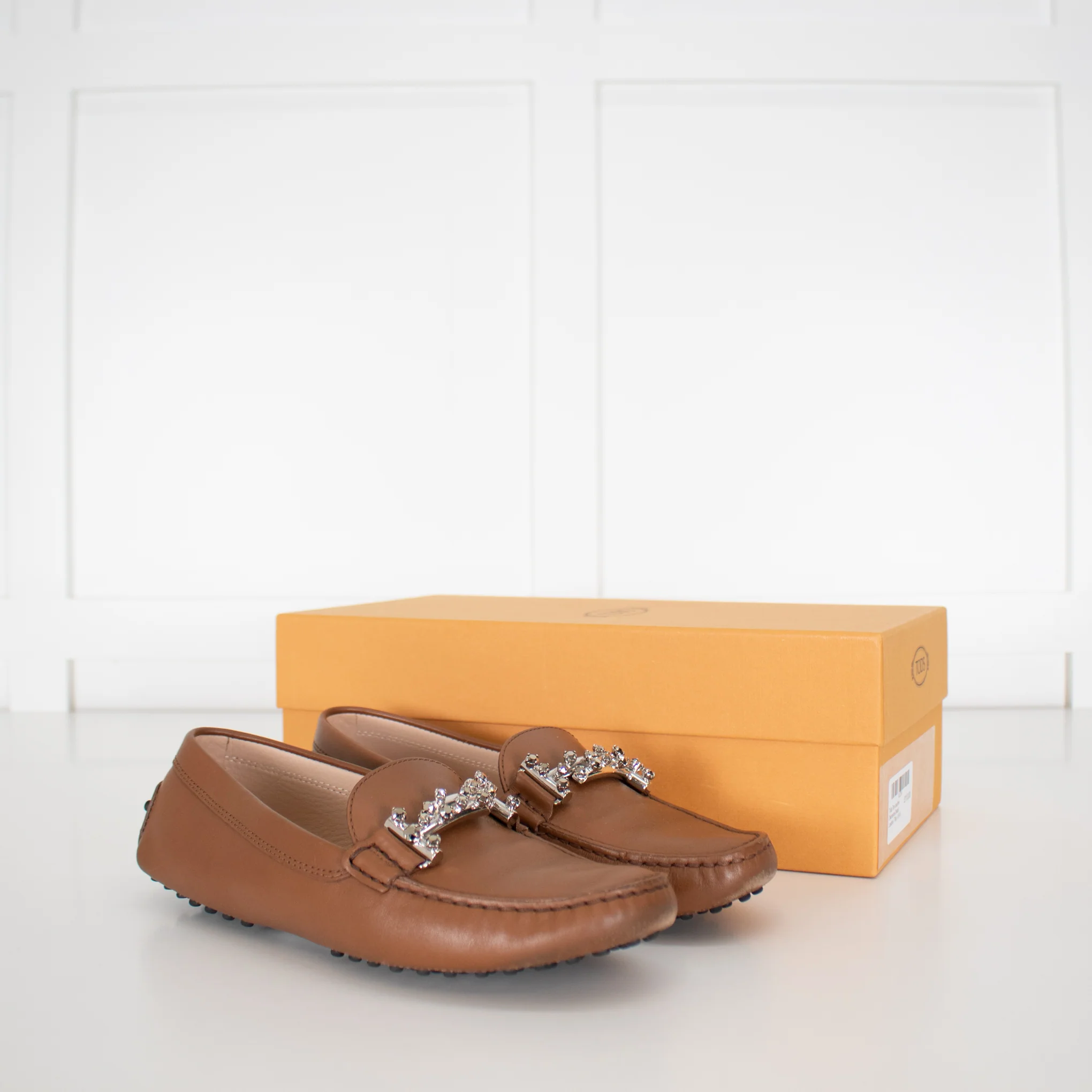 Tods Tan Leather Diamante Detail Loafers - Image 3