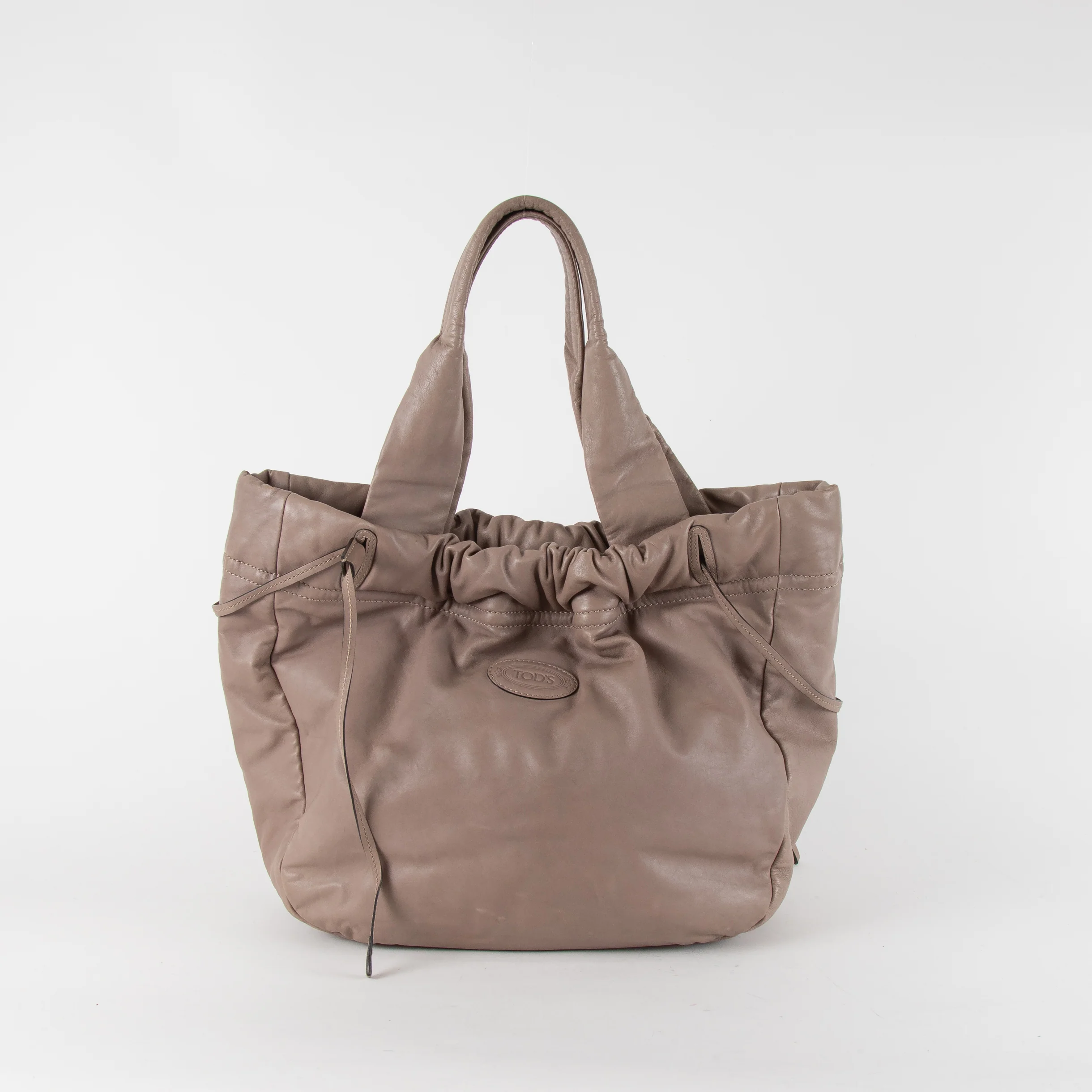 Tod's Taupe Leather Soft Drawstring Bag