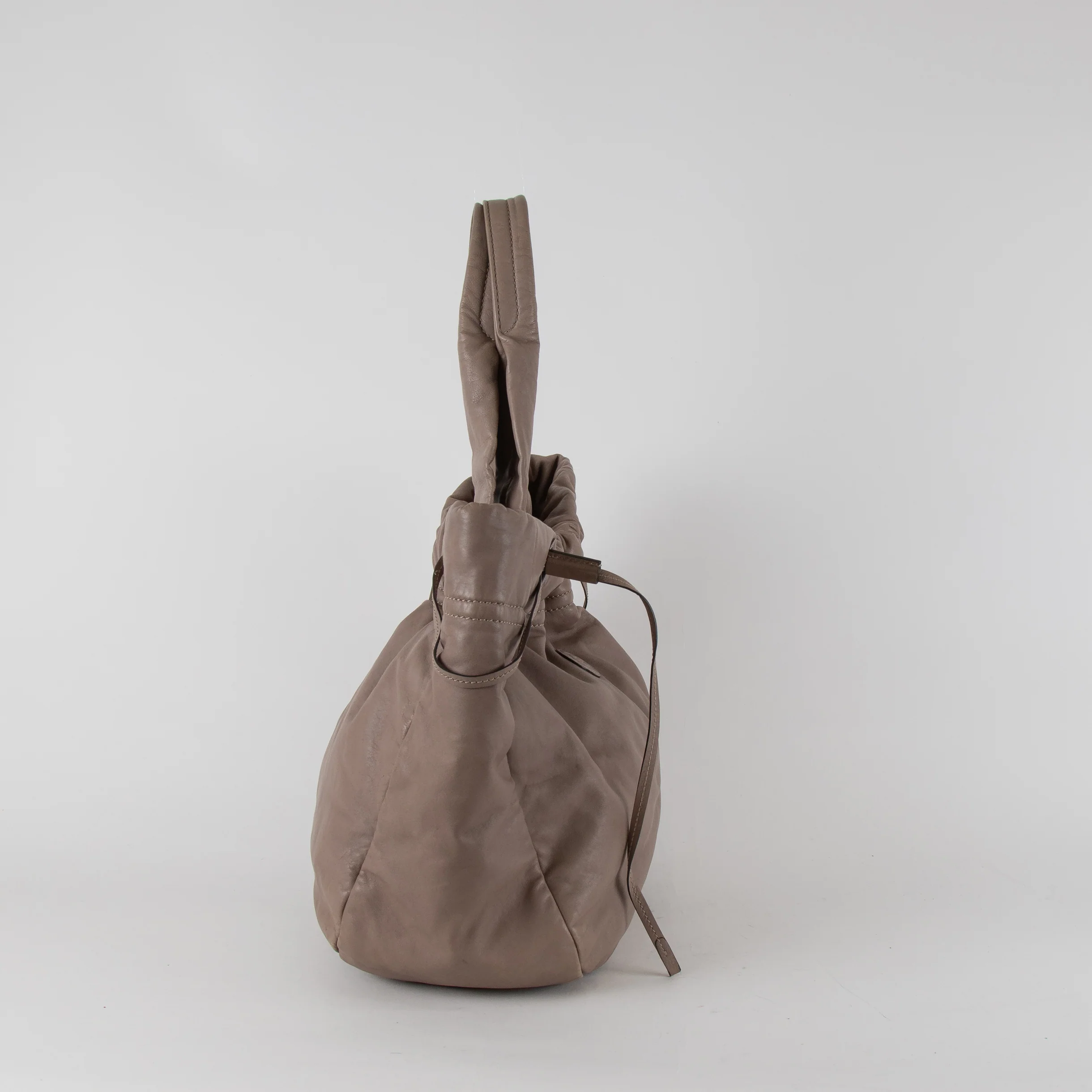 Tod's Taupe Leather Soft Drawstring Bag - Image 3