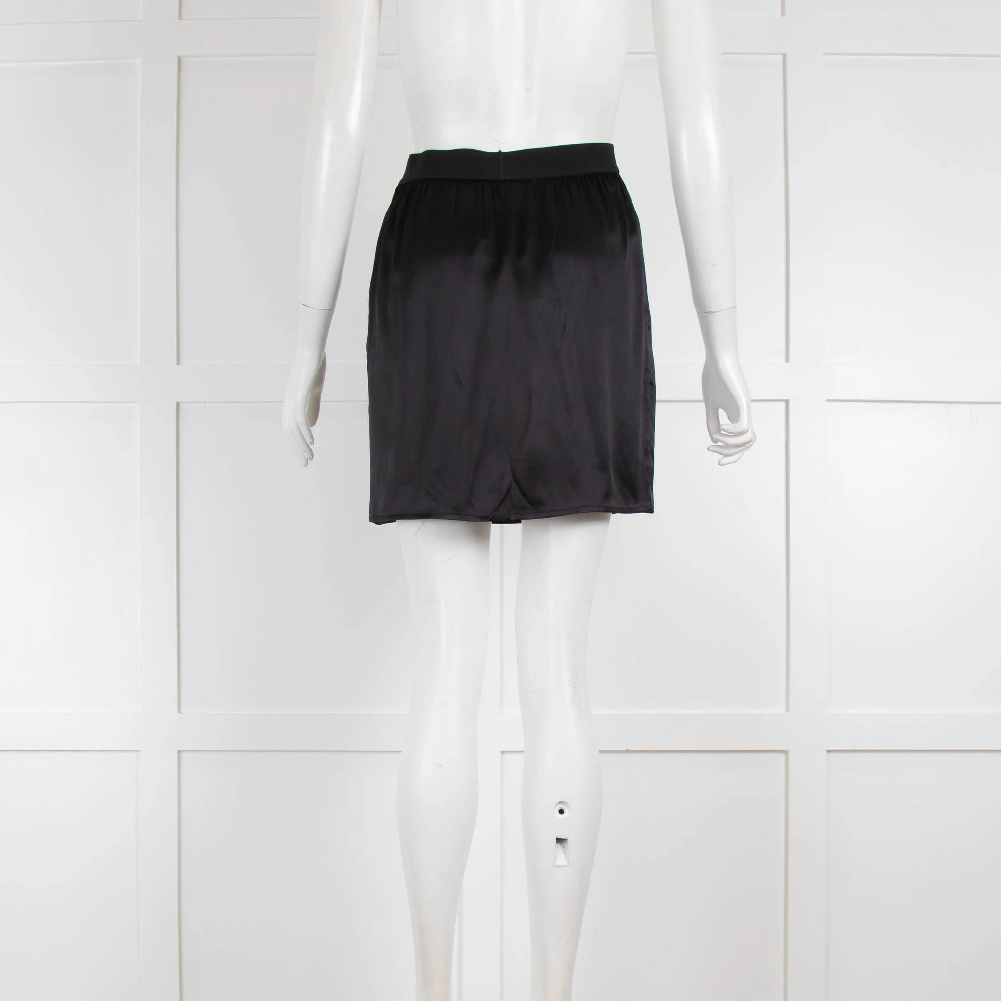 Tom Ford Black Stretch Silk Satin Mini Skirt with Logo Waistband - Image 3