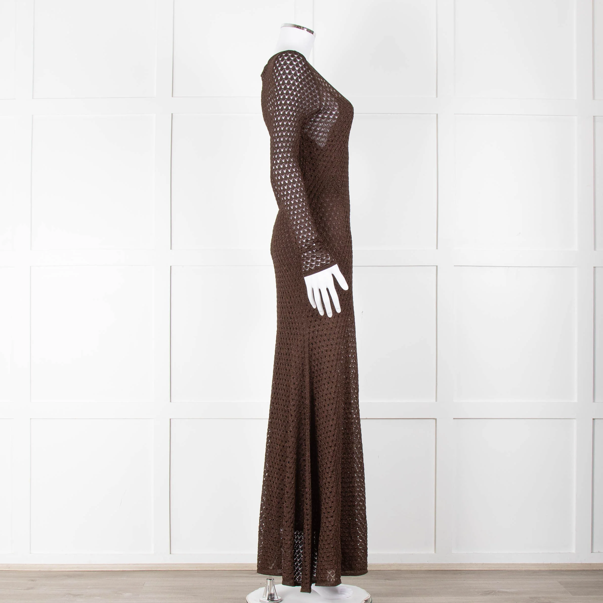 Tom Ford Chocolate Brown Lurex Crochet Maxi Dress + Slip - Image 3