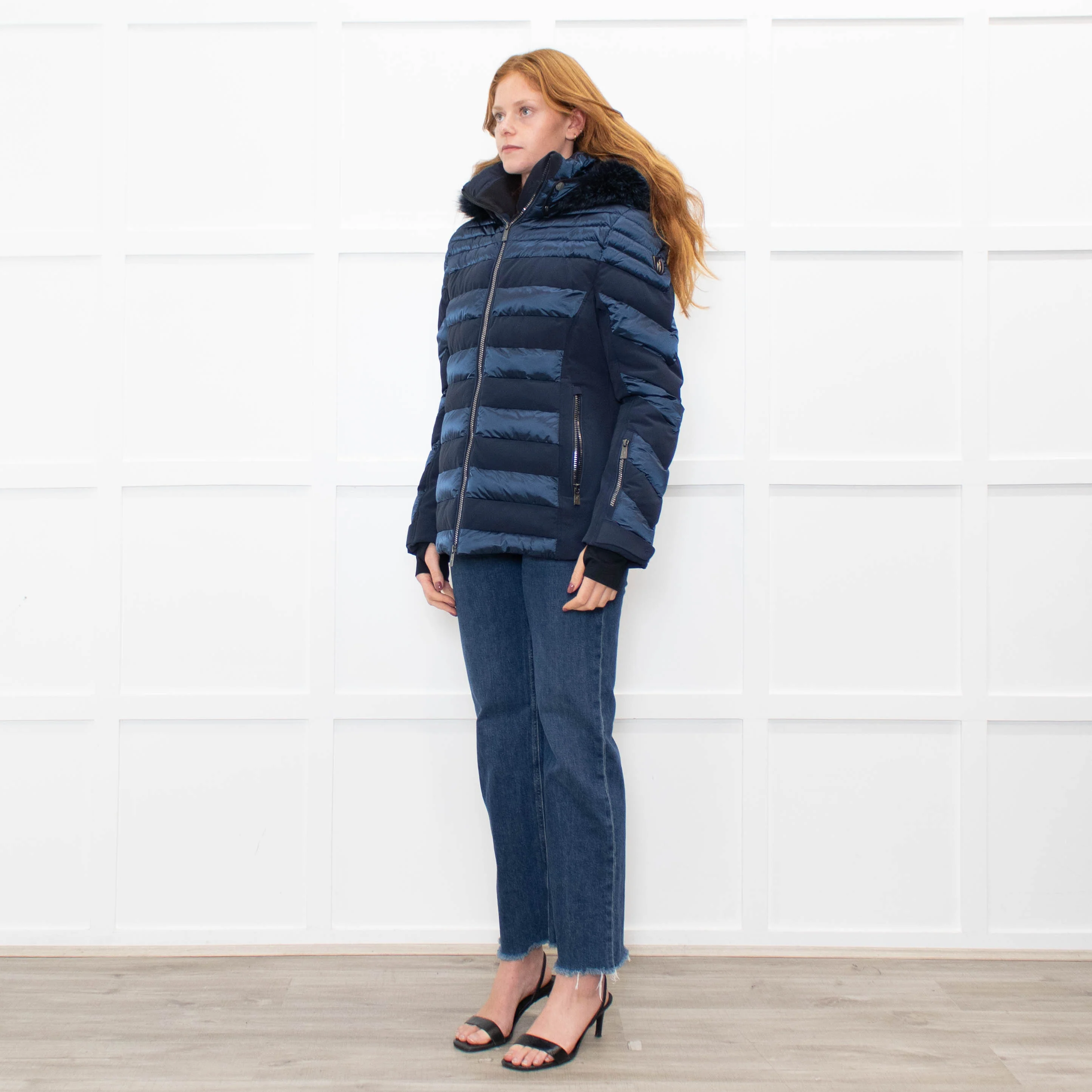 Toni Sailer Navy Blue Fur Trim Hood Ski Jacket - Image 3