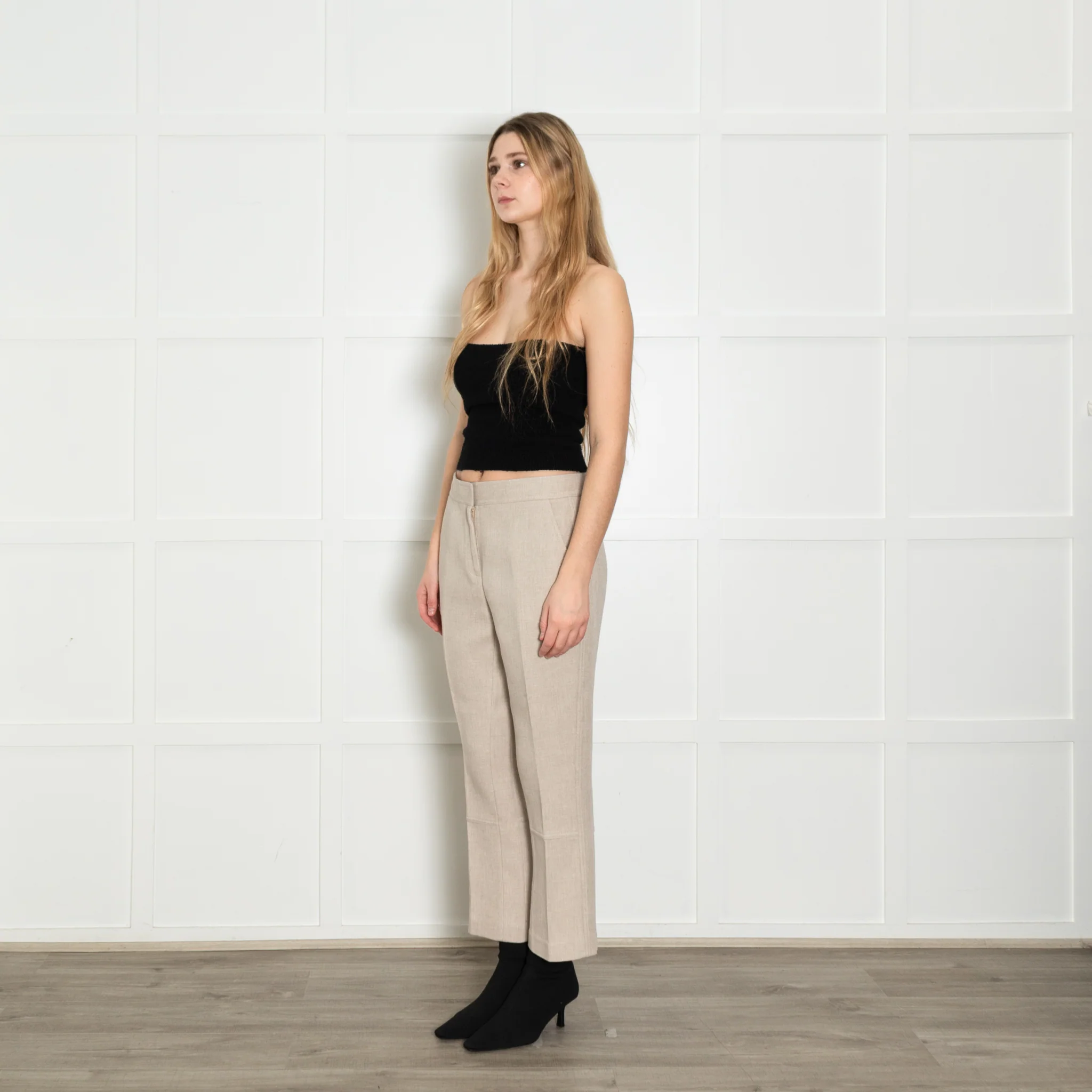 Tory Burch Beige Tailored Button Detail Trousers - Image 3