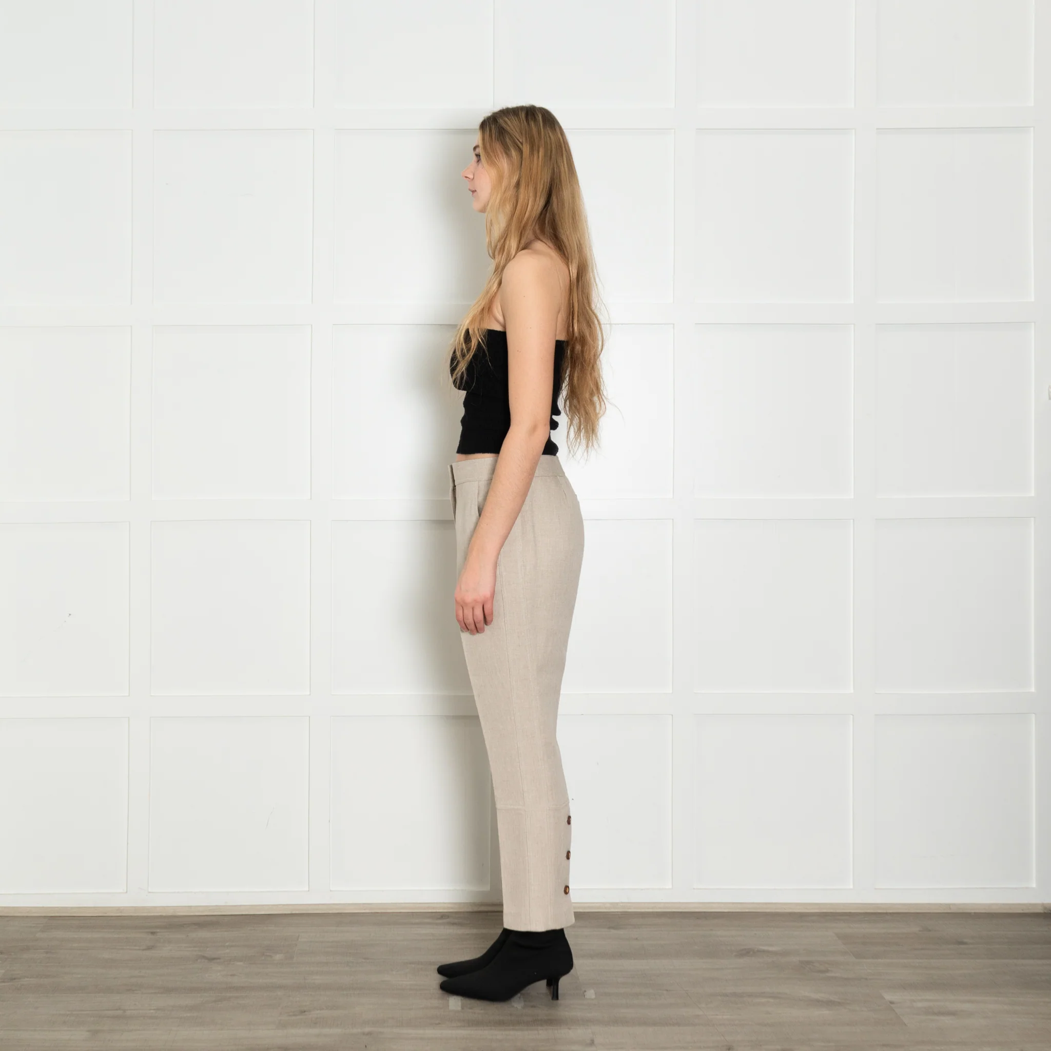 Tory Burch Beige Tailored Button Detail Trousers - Image 4