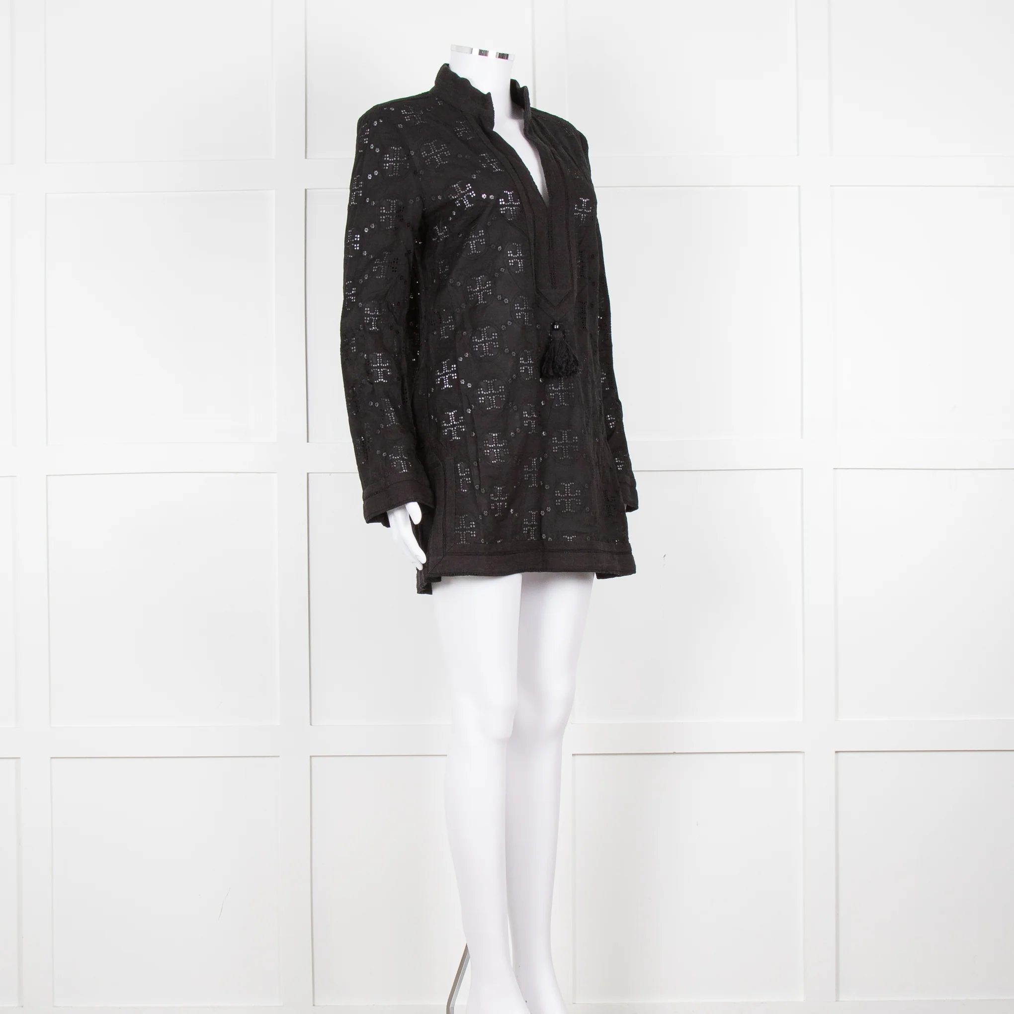 Tory Burch Black Embroidered Long Sleeve Kaftan - Image 2