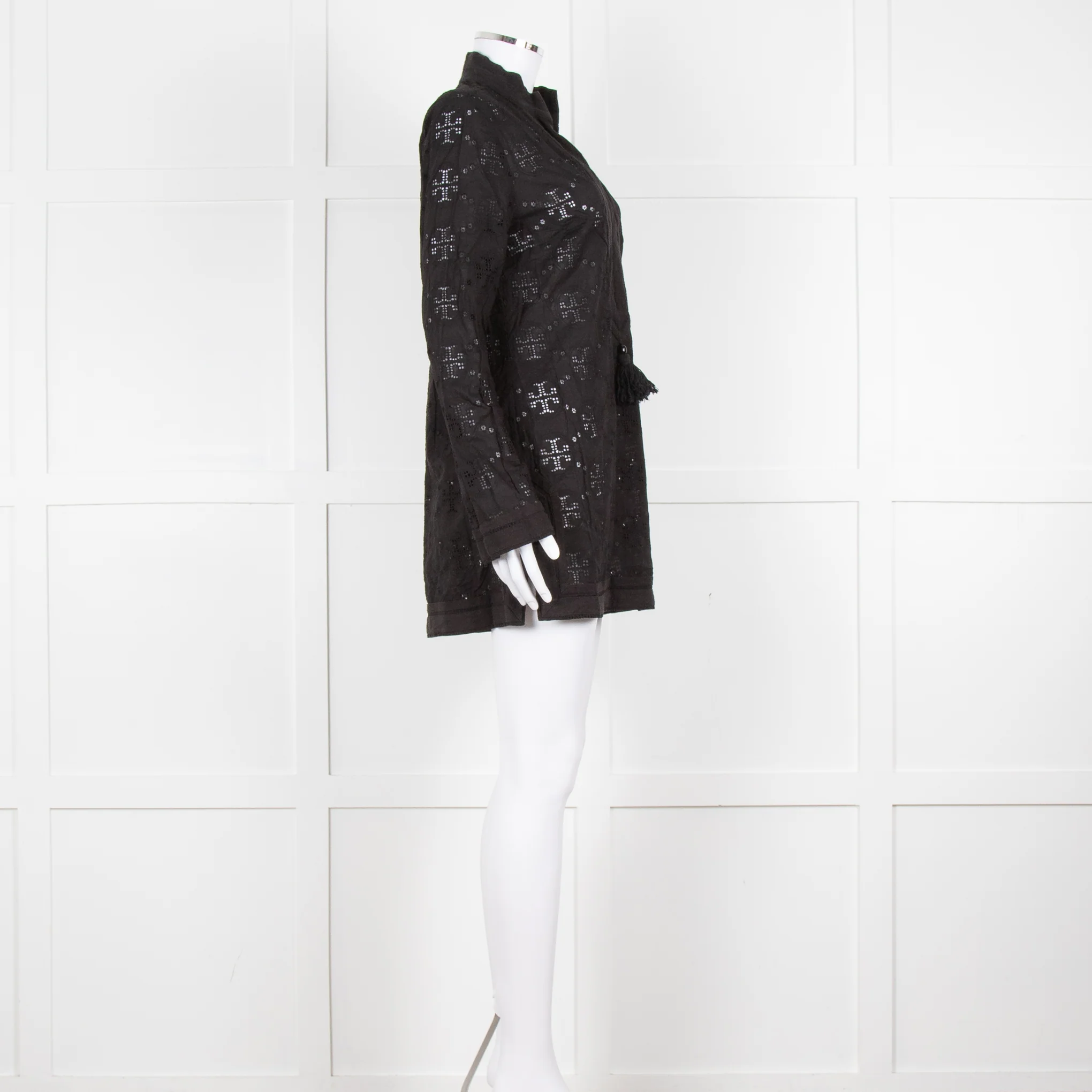 Tory Burch Black Embroidered Long Sleeve Kaftan - Image 3